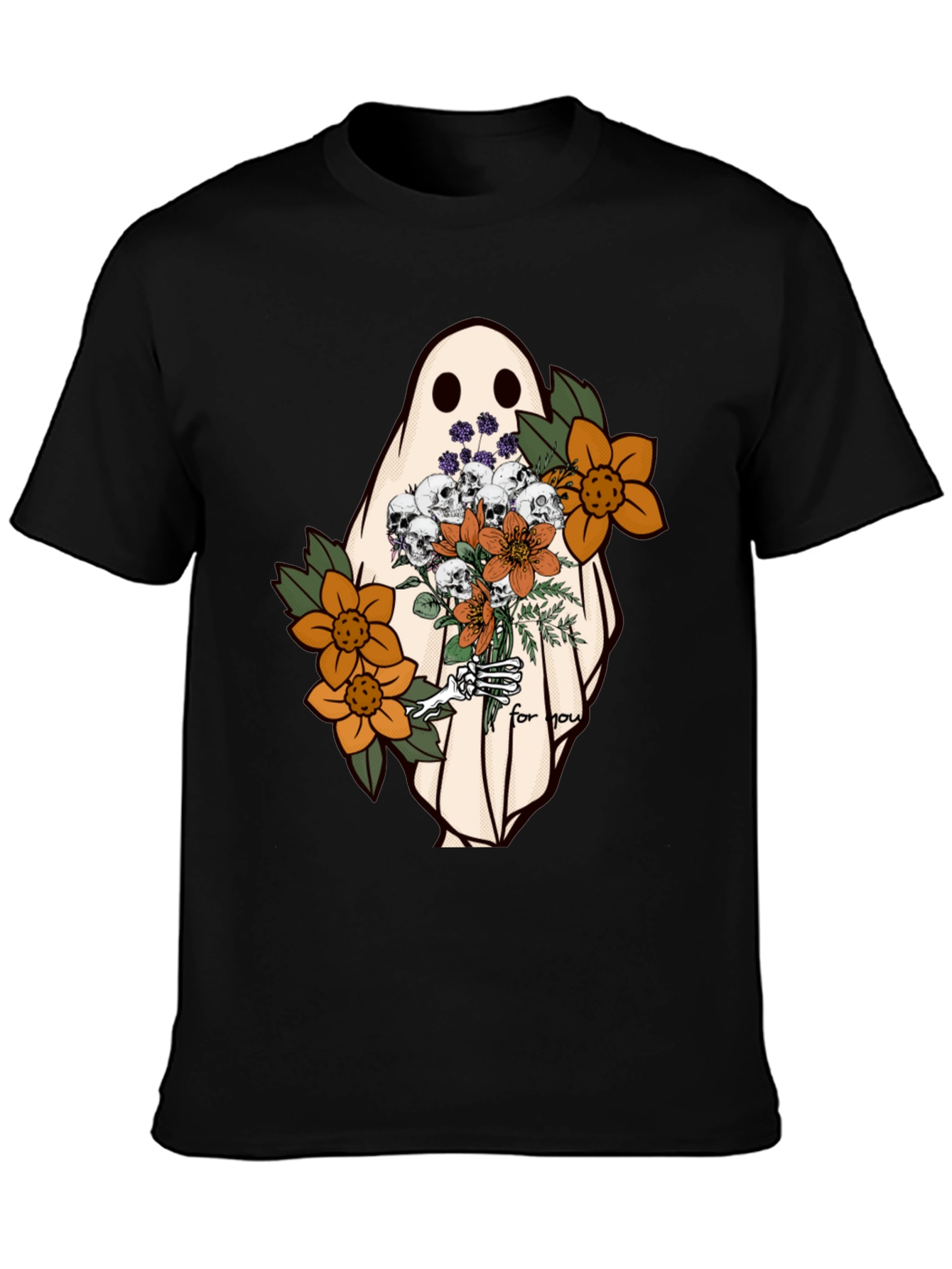 Black Ghost with Flowers Graphic Tee - Unisex Soft Cotton view 3