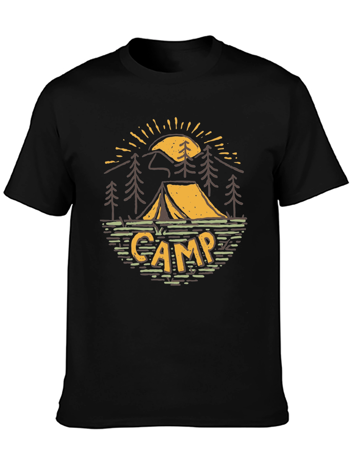 Black Camping Adventure Graphic Tee - Black Cotton T-Shirt view 3
