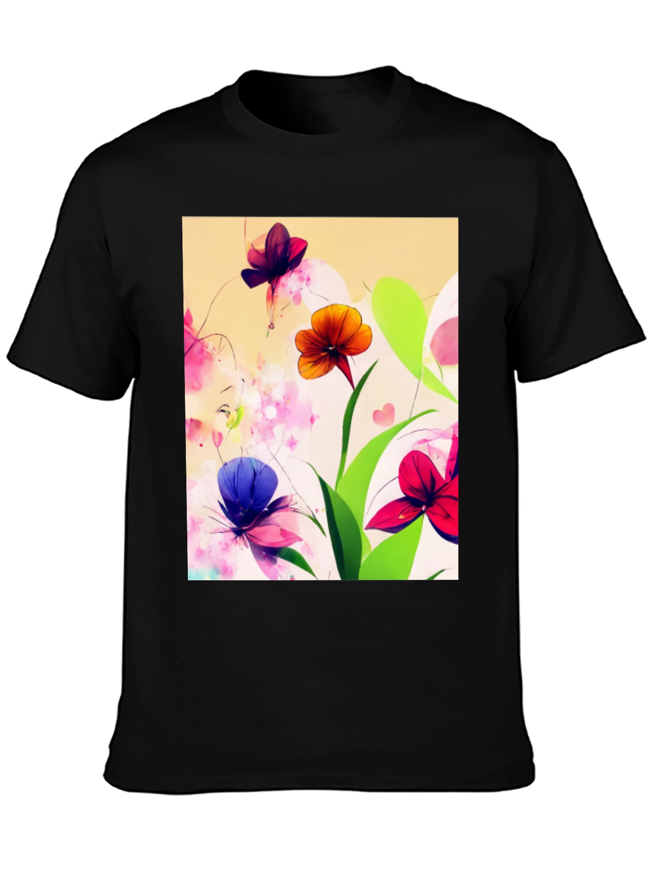 Black Floral Print Black T-Shirt view 3