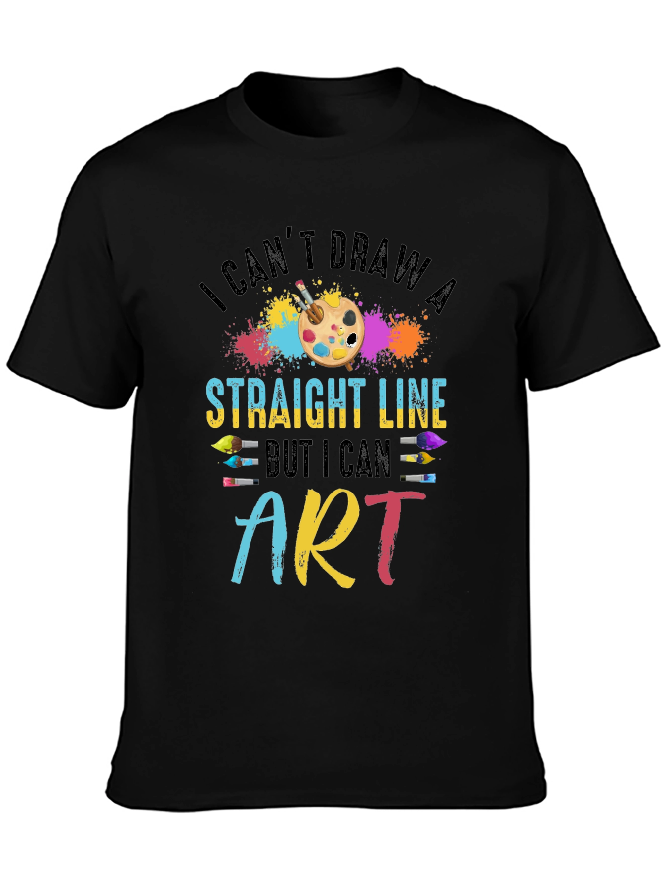 Black Artistic T-Shirt - I Can't Draw a Straight Line view 3