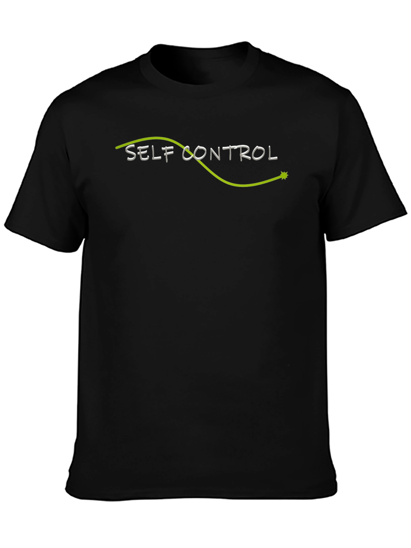 Black Self Control Graphic T-Shirt, Black Crew Neck Tee view 3