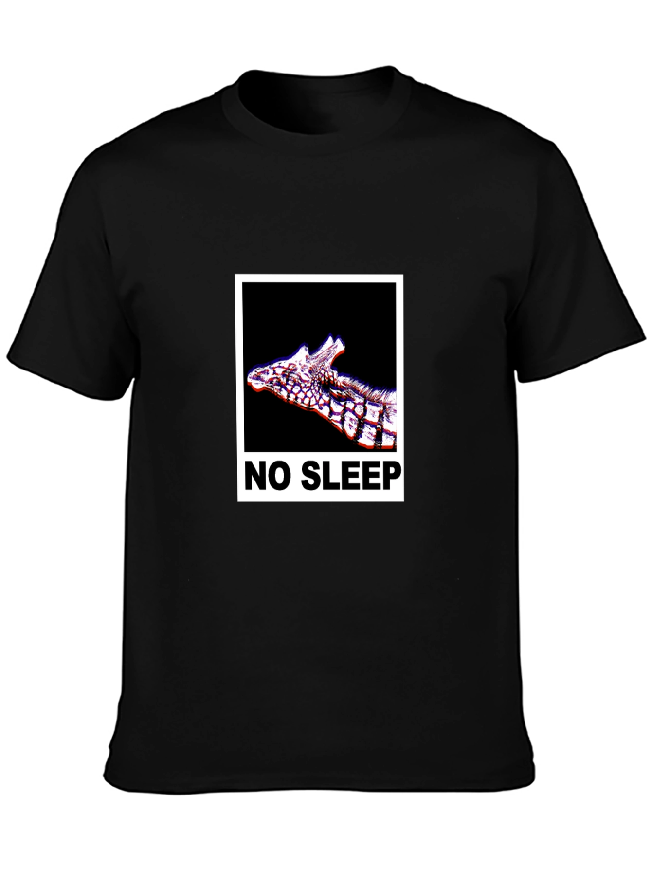 Black No Sleep Giraffe Graphic Tee - Black Cotton T-Shirt view 3