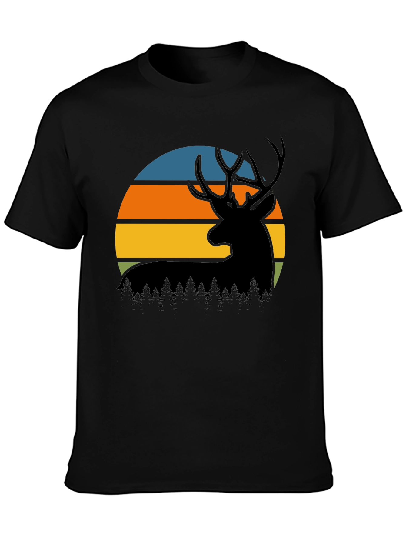 Black Retro Deer Sunset Graphic T-Shirt view 3