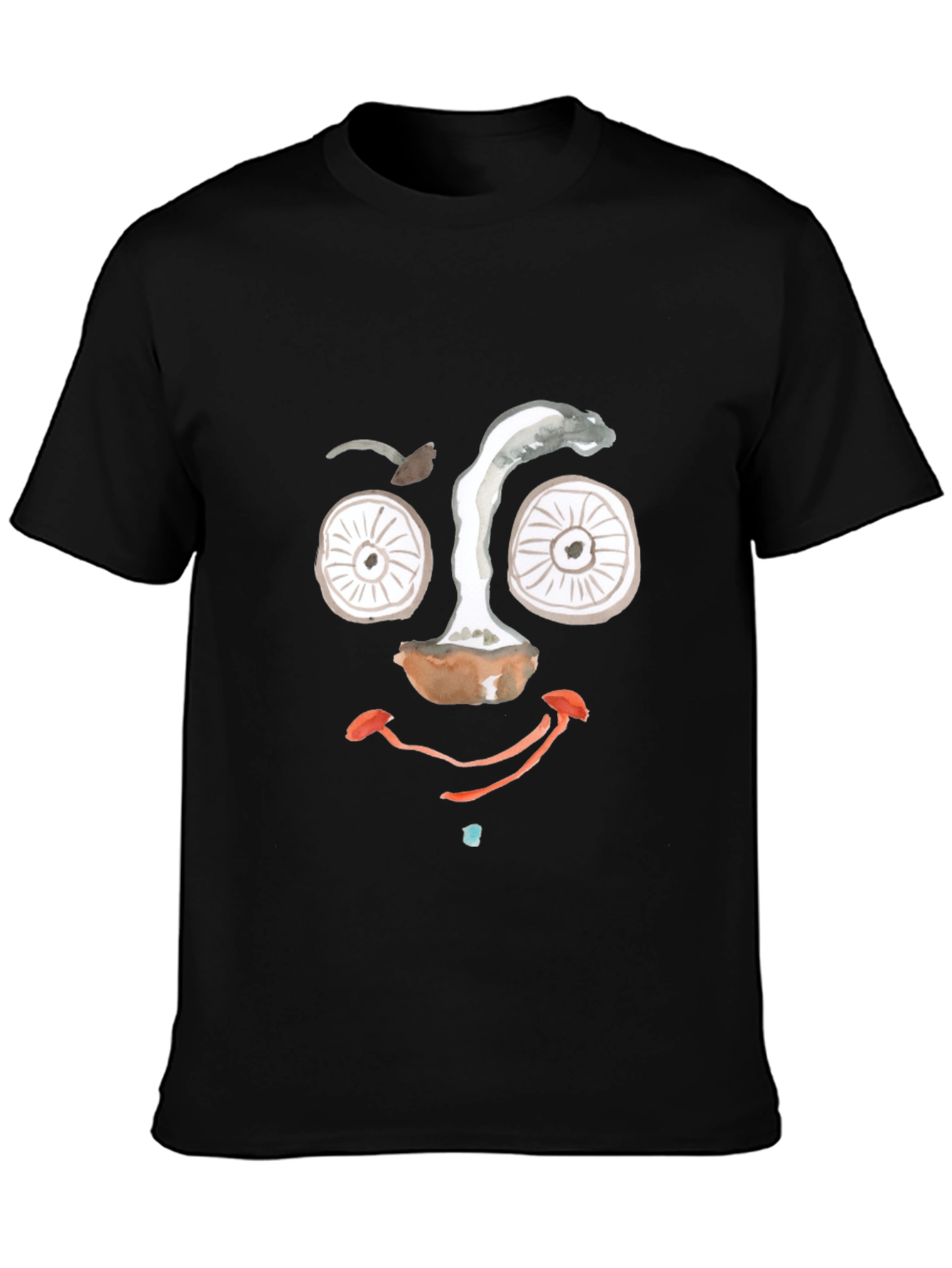 Black Mushroom Face Graphic Tee - Funky Black T-Shirt view 3