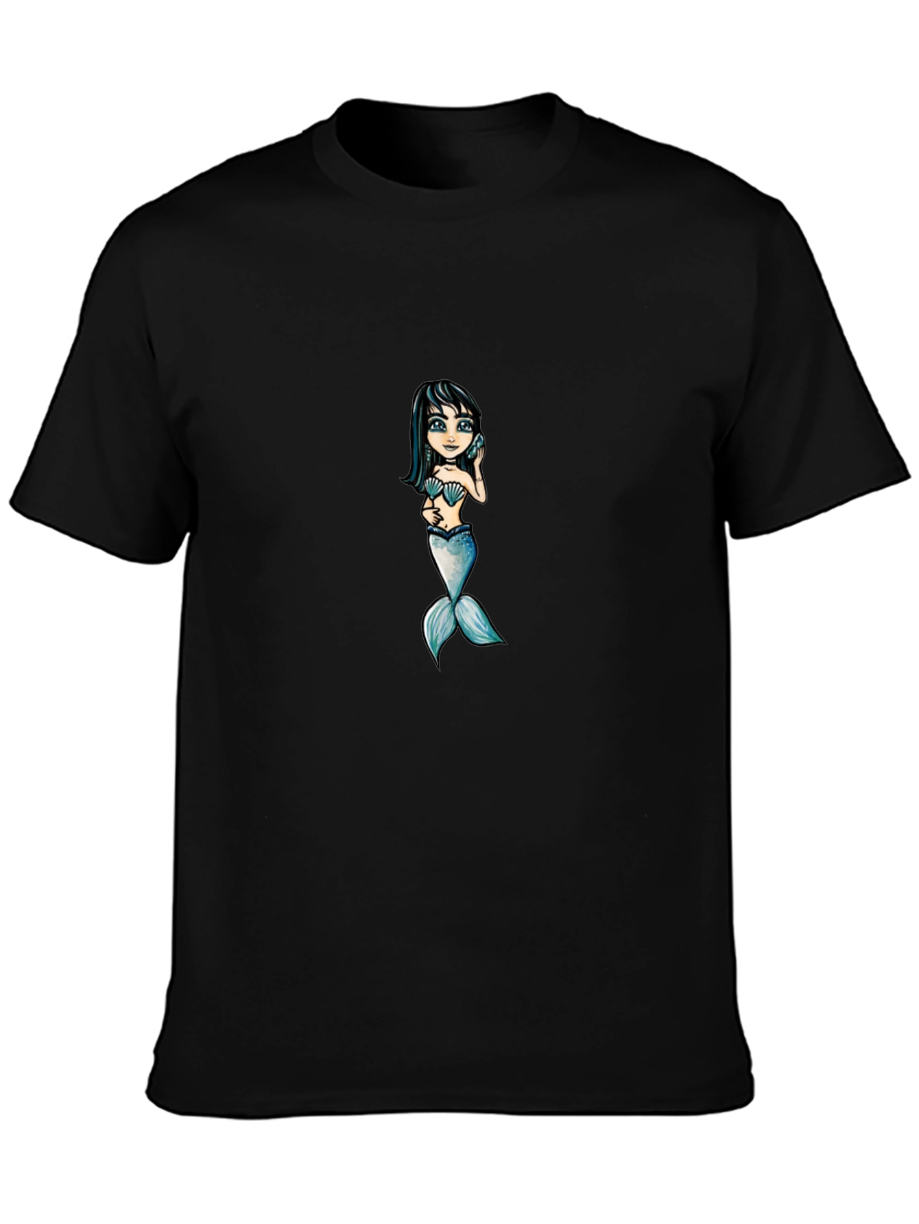 Black Mermaid Graphic Tee - Black Cotton T-Shirt view 3