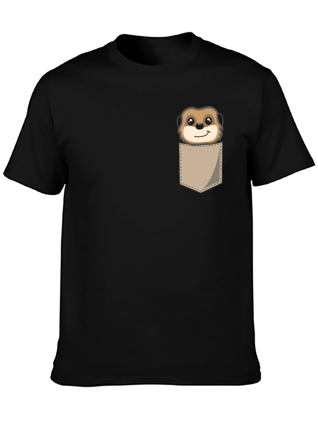 Black Cute Meerkat Pocket T-Shirt - Unique Animal Graphic Tee view 3