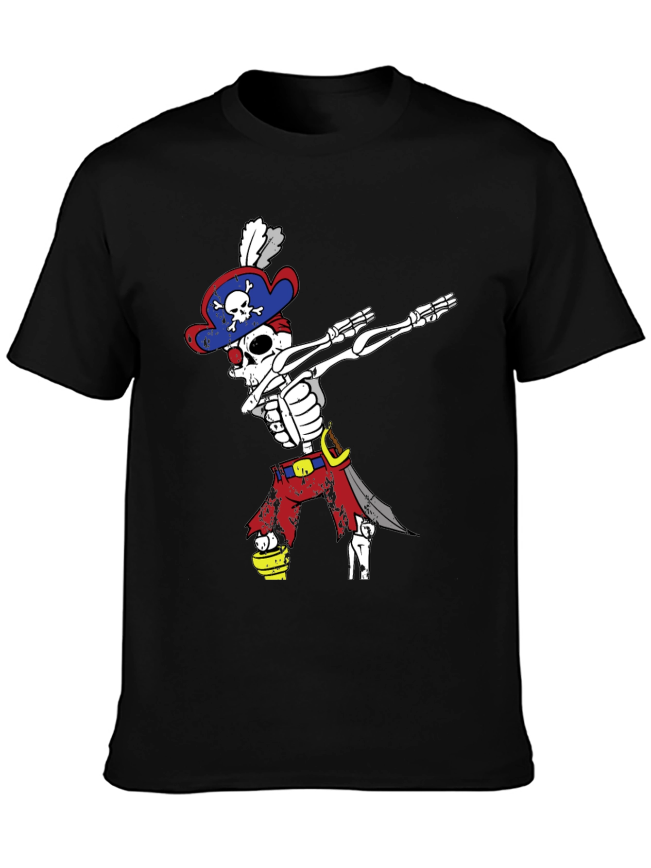 Black Dabbing Pirate Skeleton T-Shirt - Men's Black Tee view 3