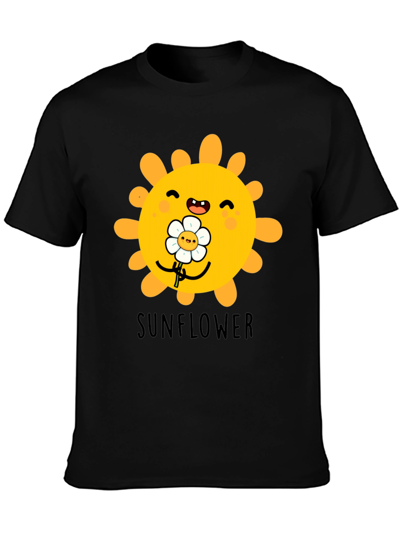 Black Cute Sunflower Graphic T-Shirt - Black view 3