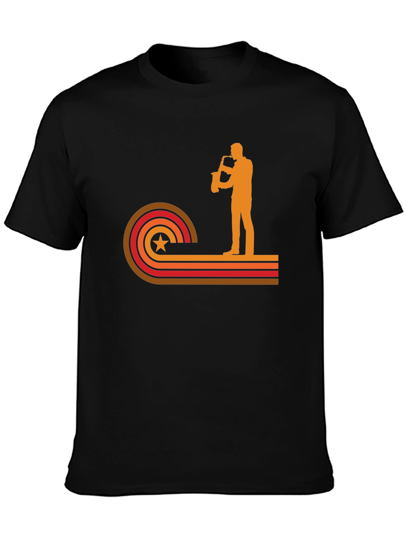Black Retro Saxophone Player Graphic T-Shirt view 3