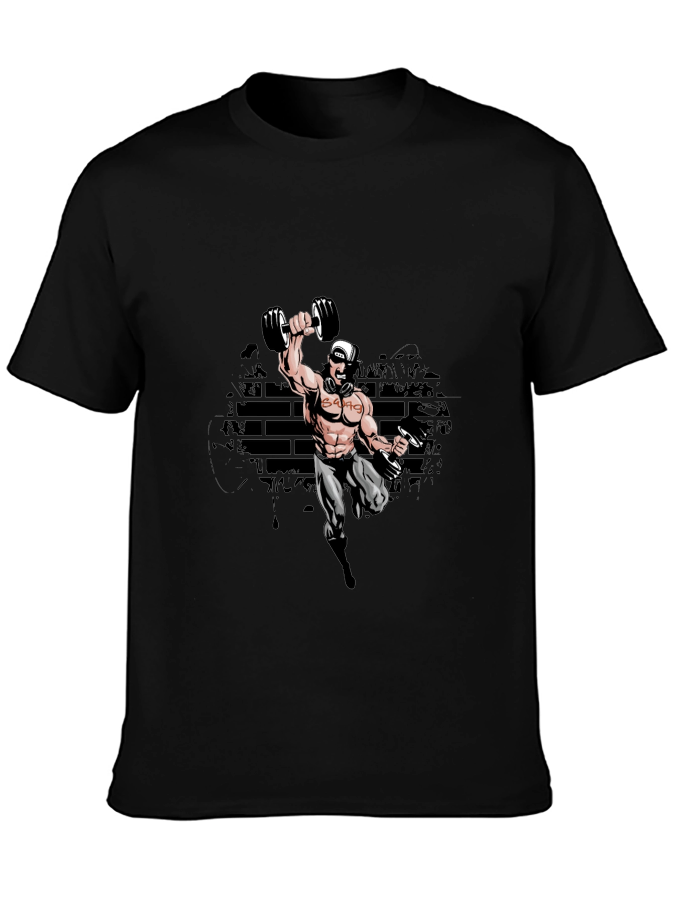 Black Gym Cartoon Black T-Shirt view 3