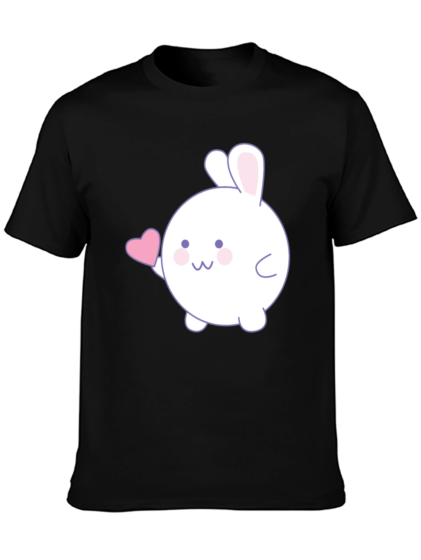 Black Cute Bunny Heart Graphic Black T-Shirt view 3