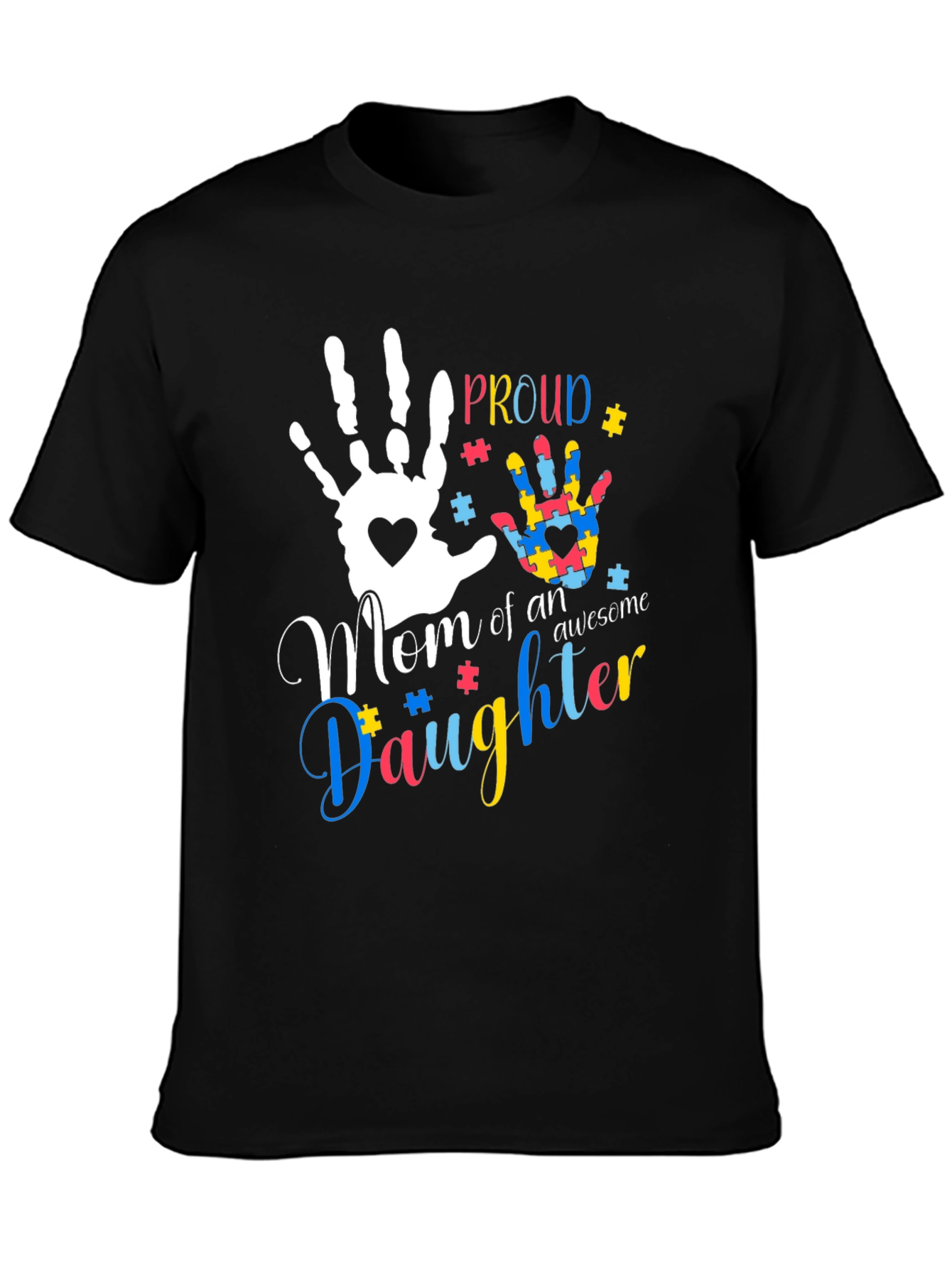 Black Proud Mom of an Awesome Daughter T-Shirt Autism Awareness view 3