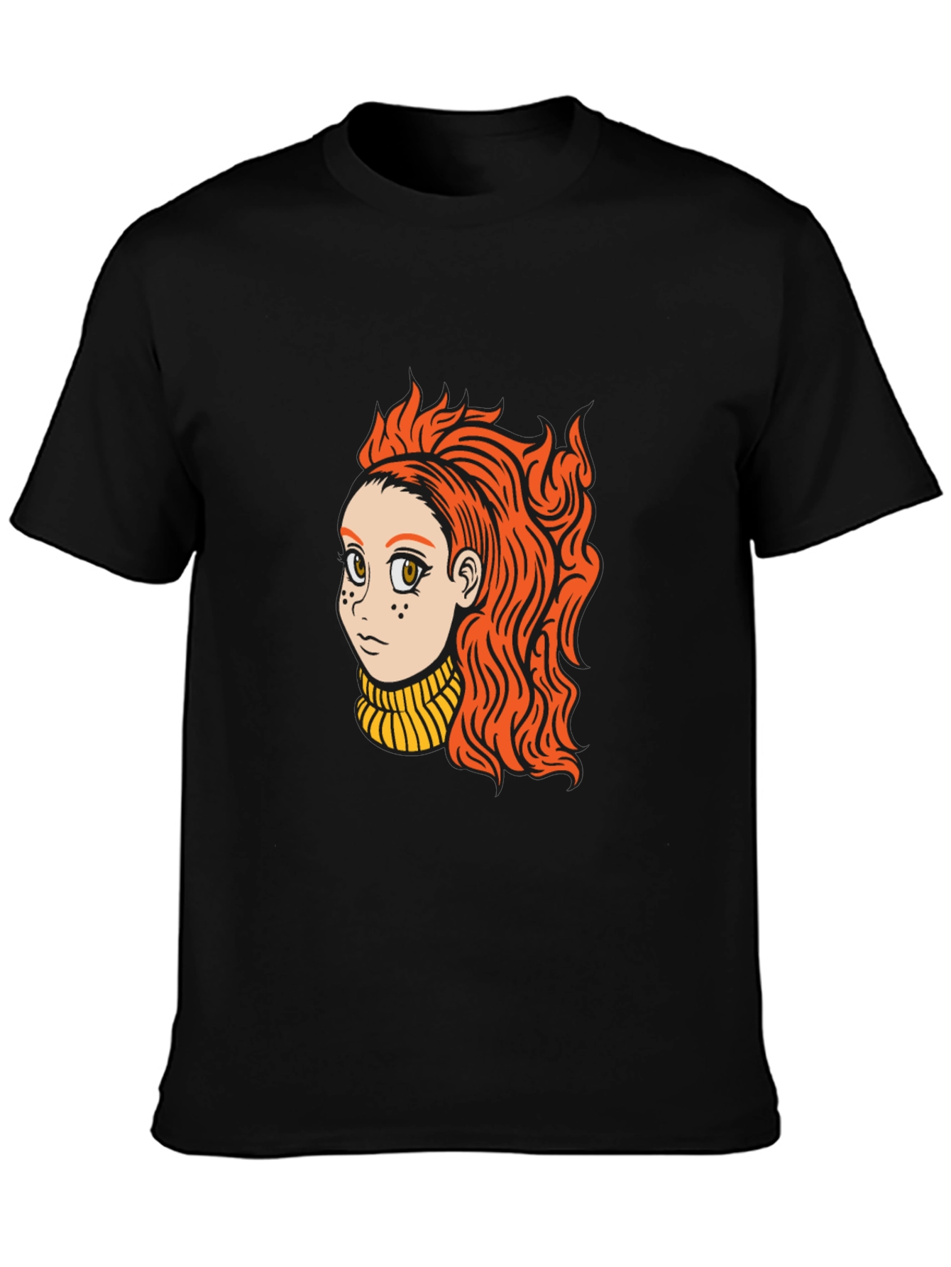 Black Cartoon Girl Graphic Black T-Shirt view 3