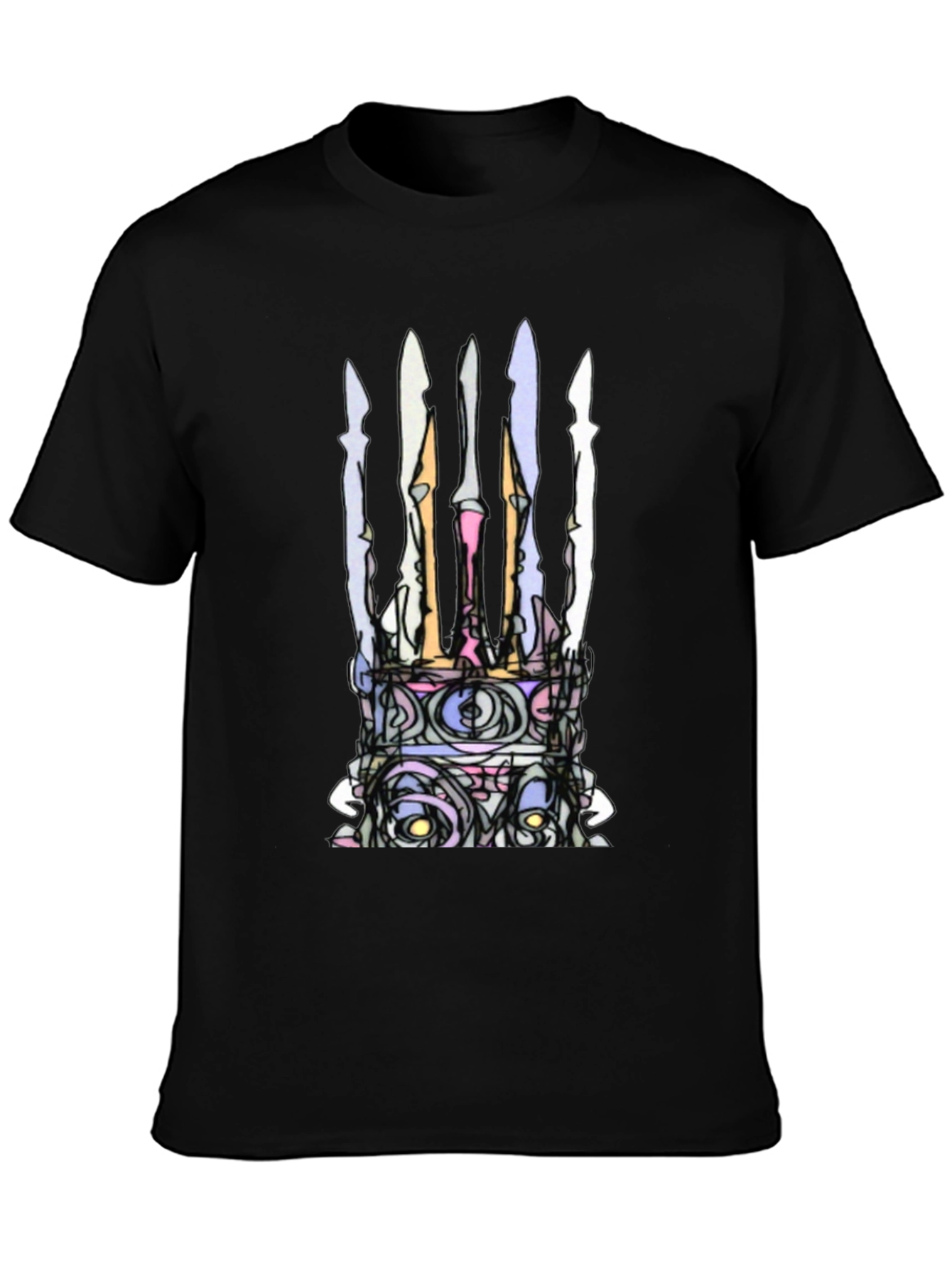 Black Abstract Crown Graphic Black T-Shirt view 3