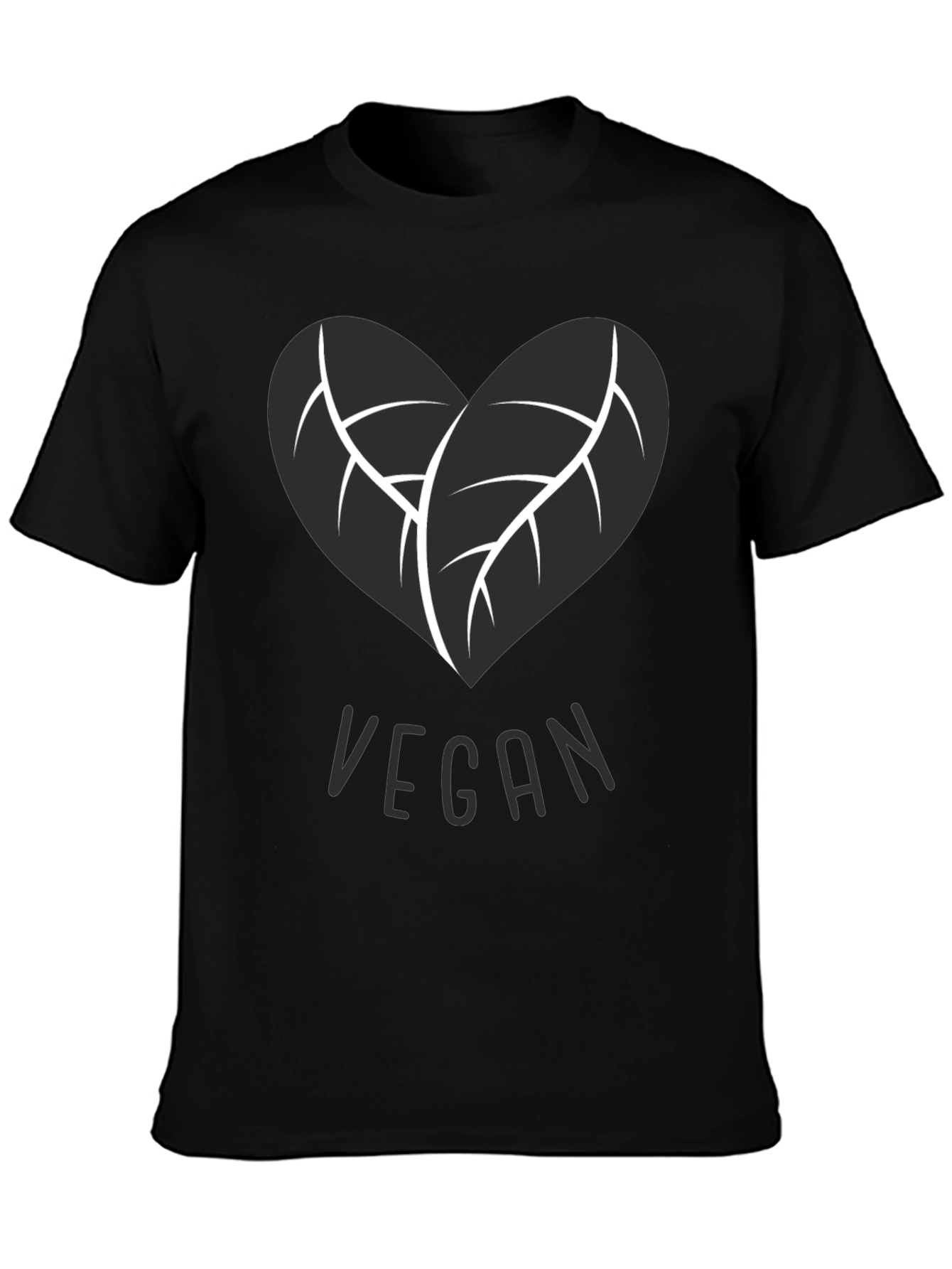 Black Vegan Heart Leaf T-Shirt - Black view 3