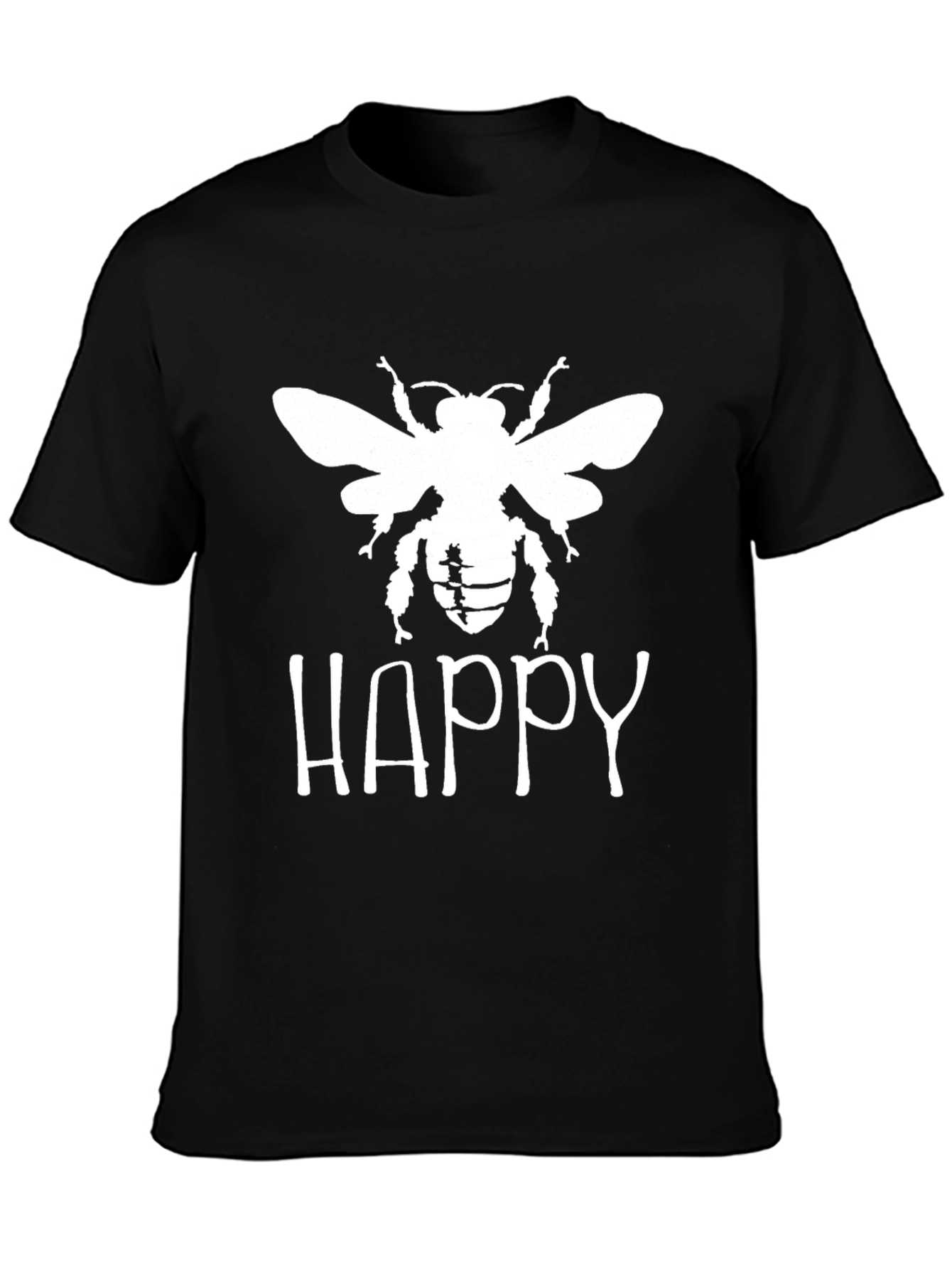 Black Happy Bee Graphic T-Shirt - Black Cotton Tee view 3