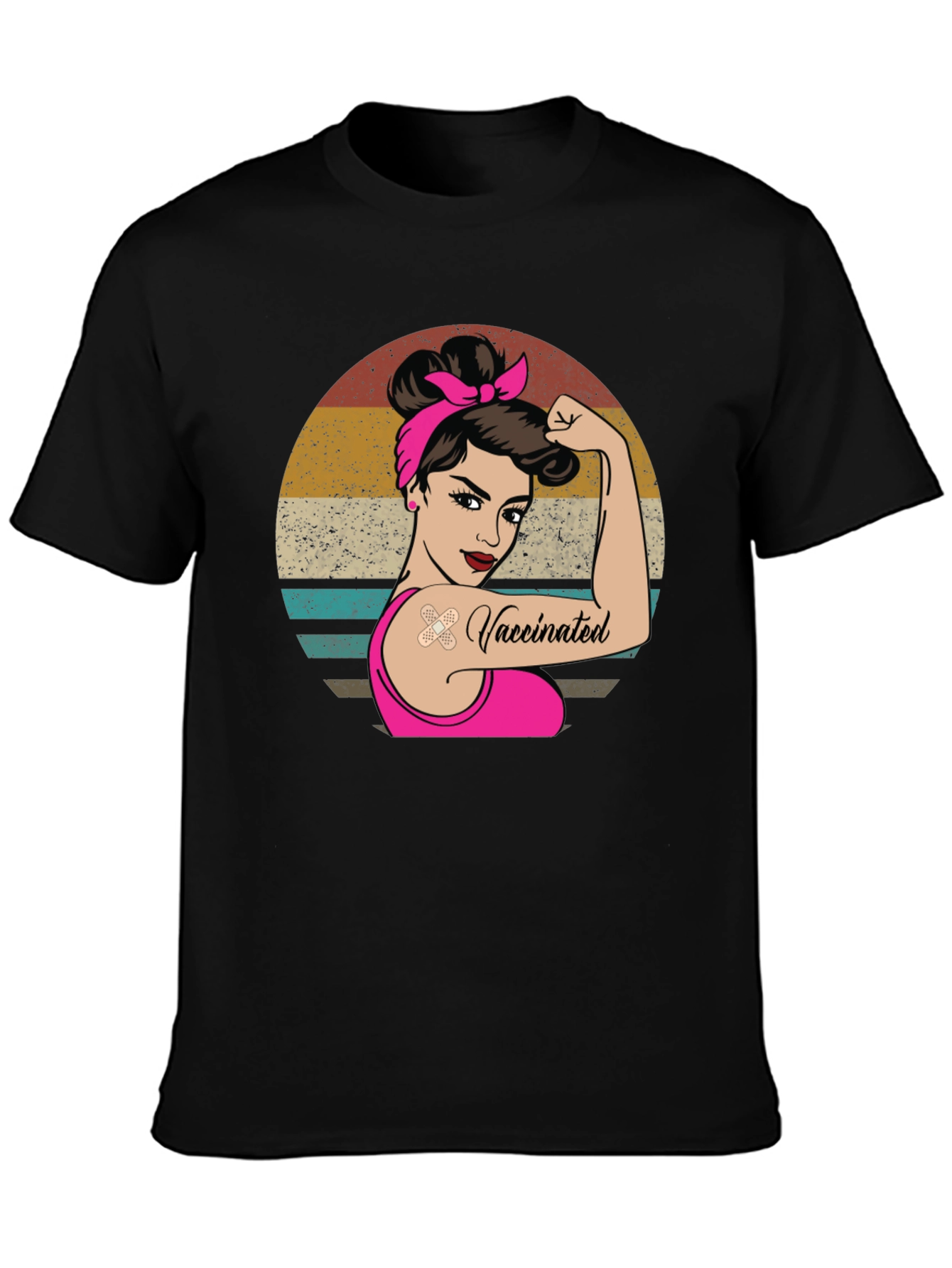 Black Vaccinated Woman Graphic Tee - Retro Design view 3