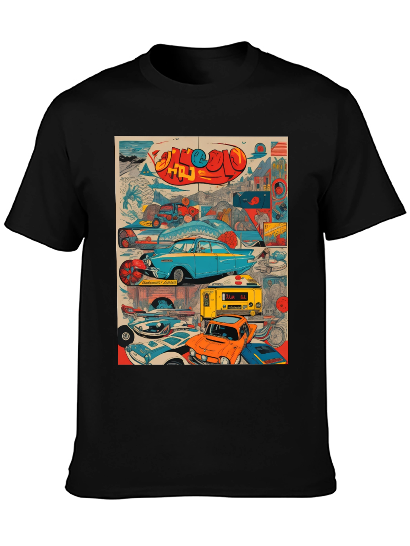 Retro Car Collage Graphic Tee - 3