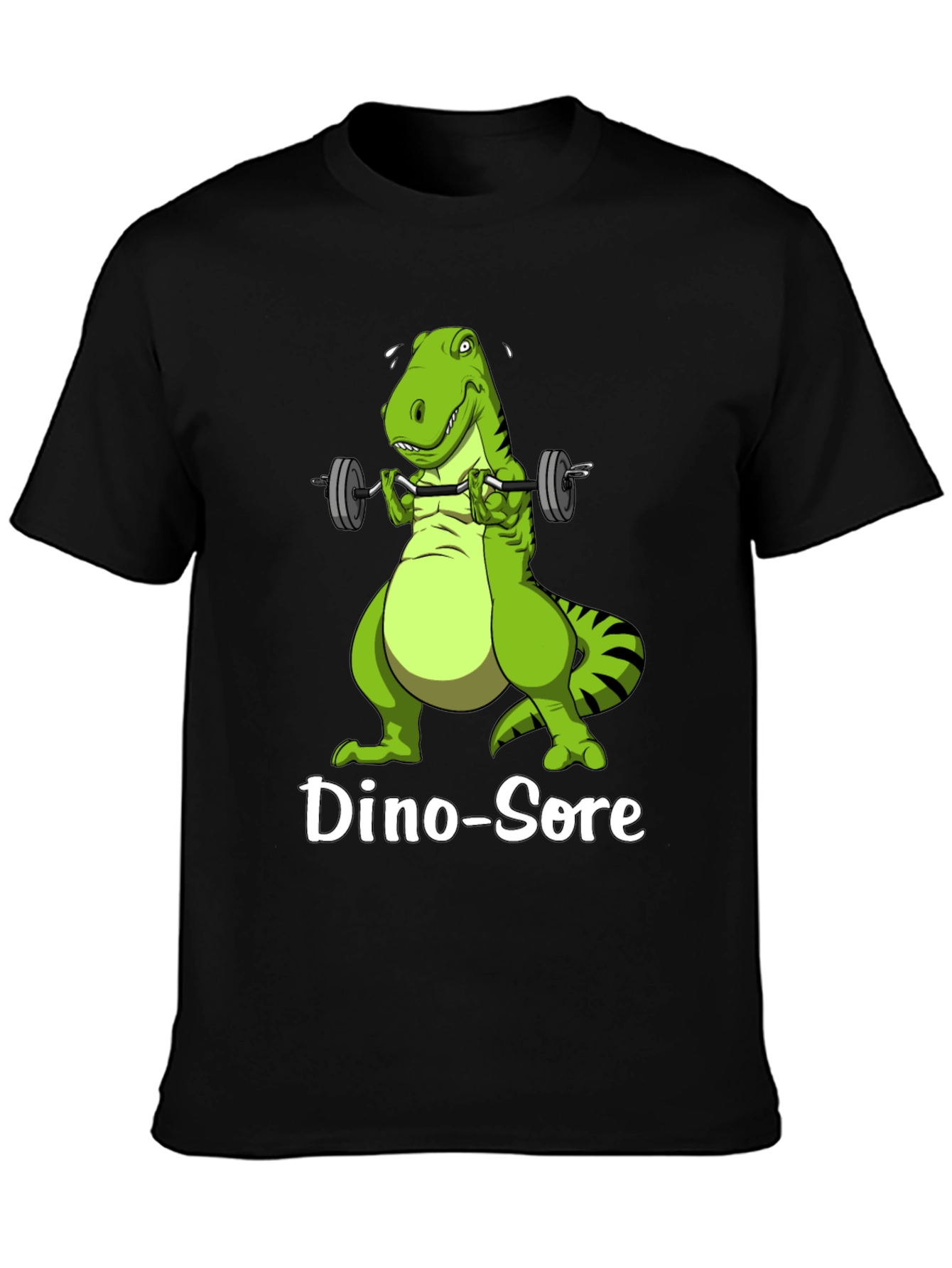 Black Dino-Sore T-Shirt: Funny Gym Dinosaur Workout Tee view 3