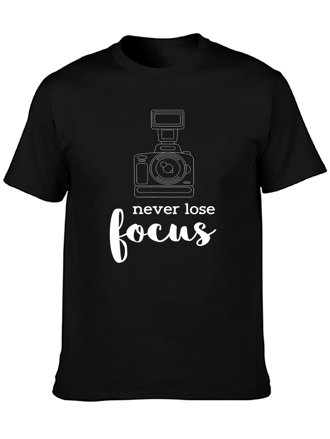 Black Never Lose Focus Camera Graphic Tee view 3