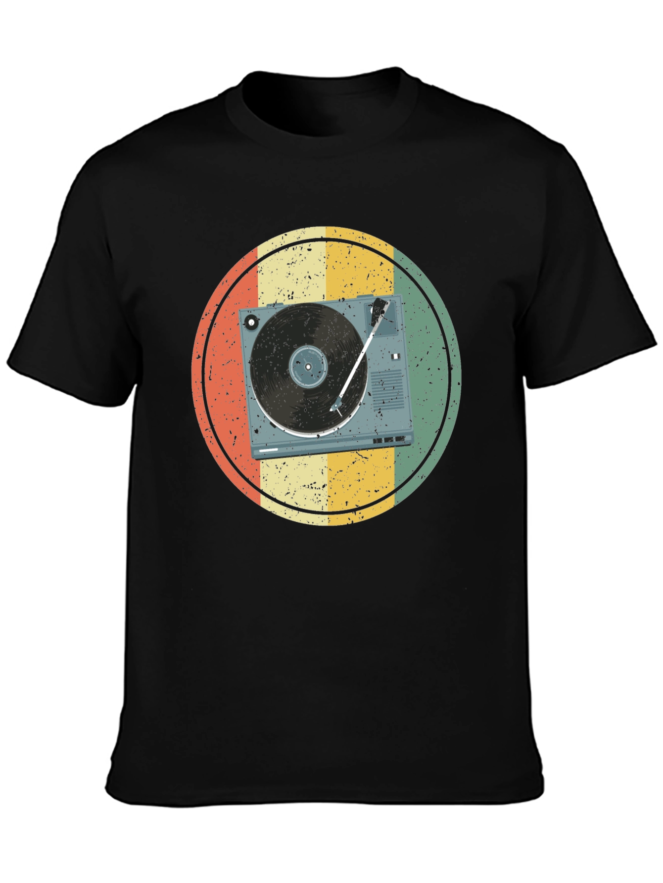 Black Retro Turntable Graphic T-Shirt view 3