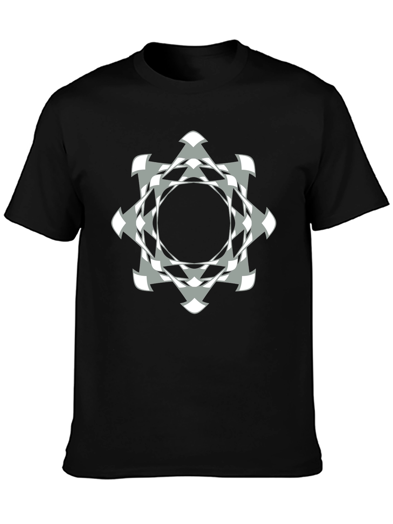 Black Abstract Geometric Graphic Print Black T-Shirt view 3