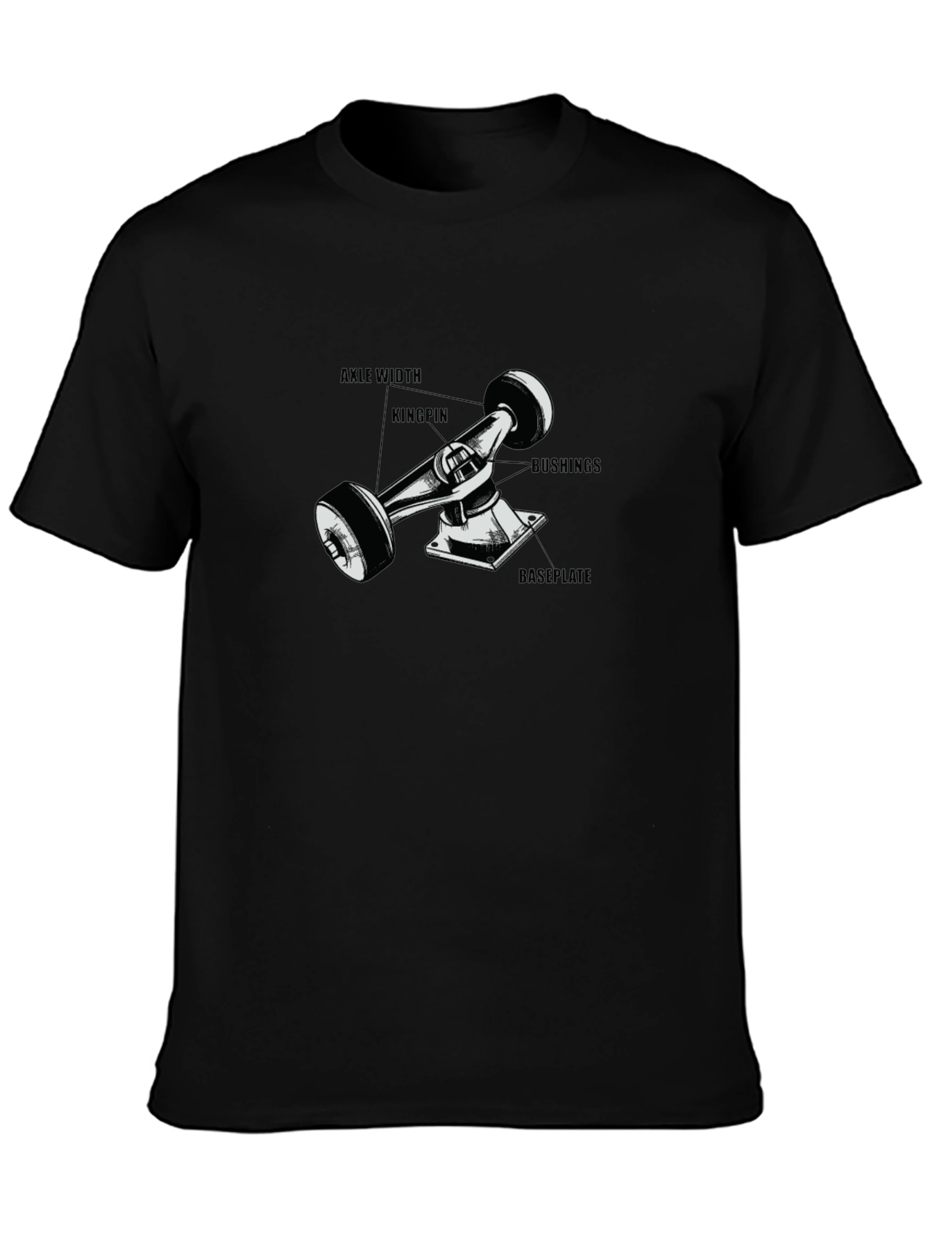 Black Skateboard Truck Diagram T-Shirt - Black view 3