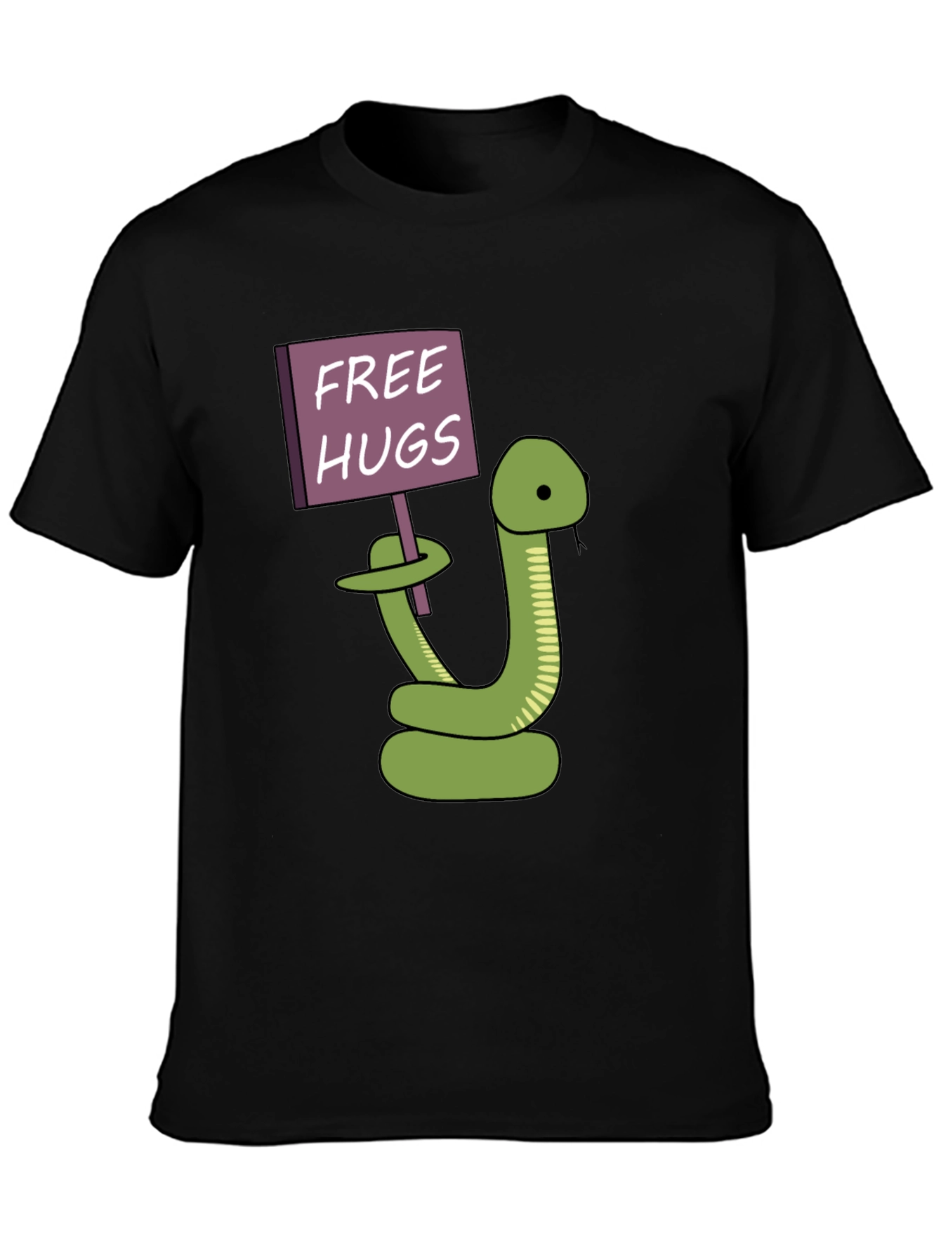 Black Free Hugs Snake T-Shirt - Funny Cartoon Graphic Tee view 3
