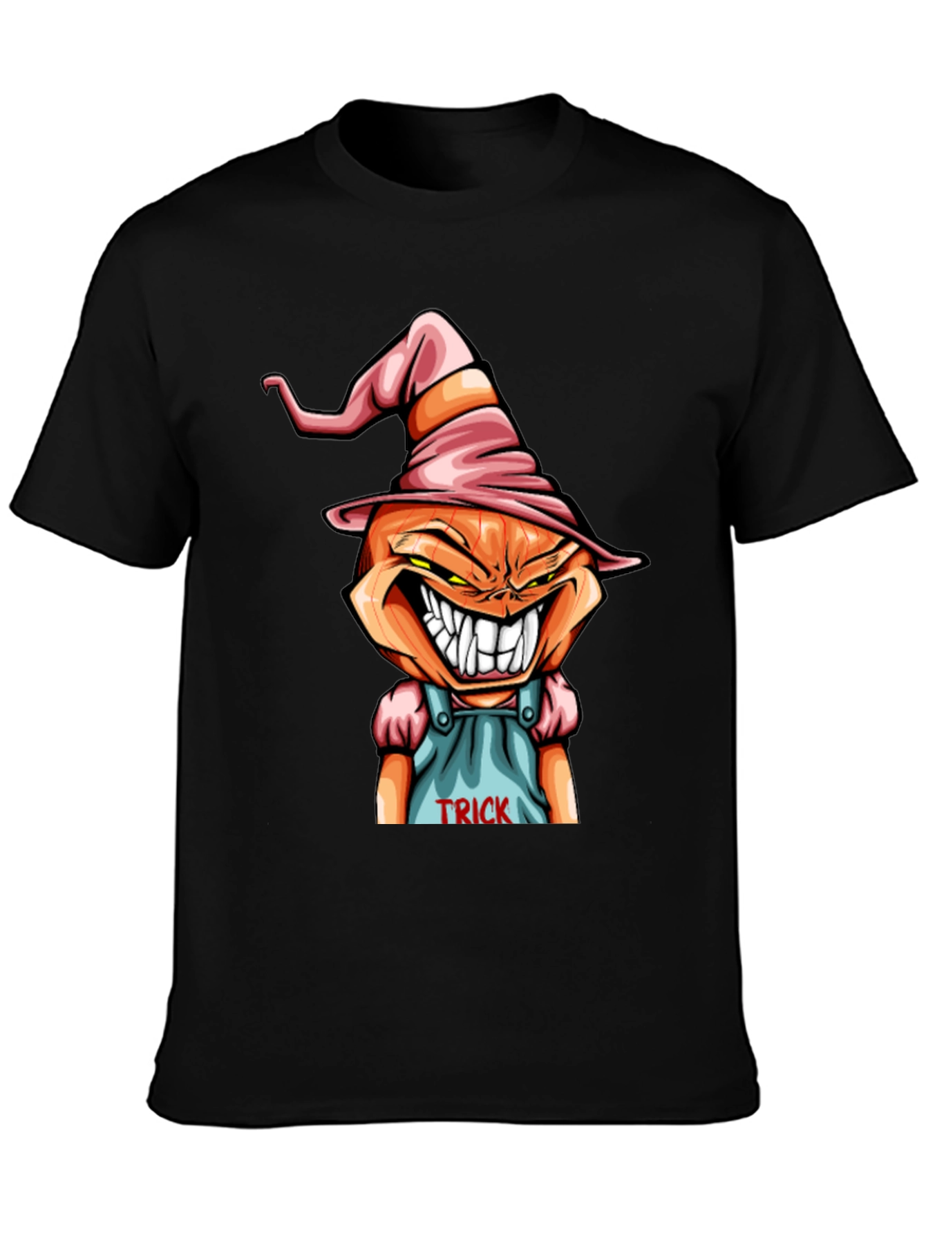 Black Spooky Pumpkin "Trick" T-Shirt view 3