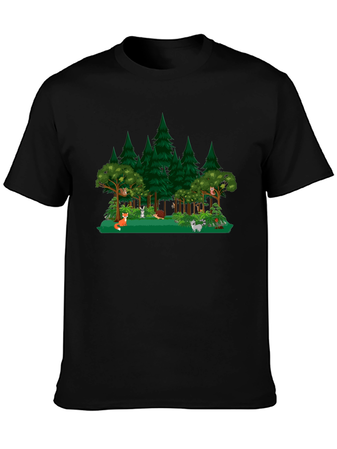 Black Forest Animals Graphic Black T-Shirt view 3