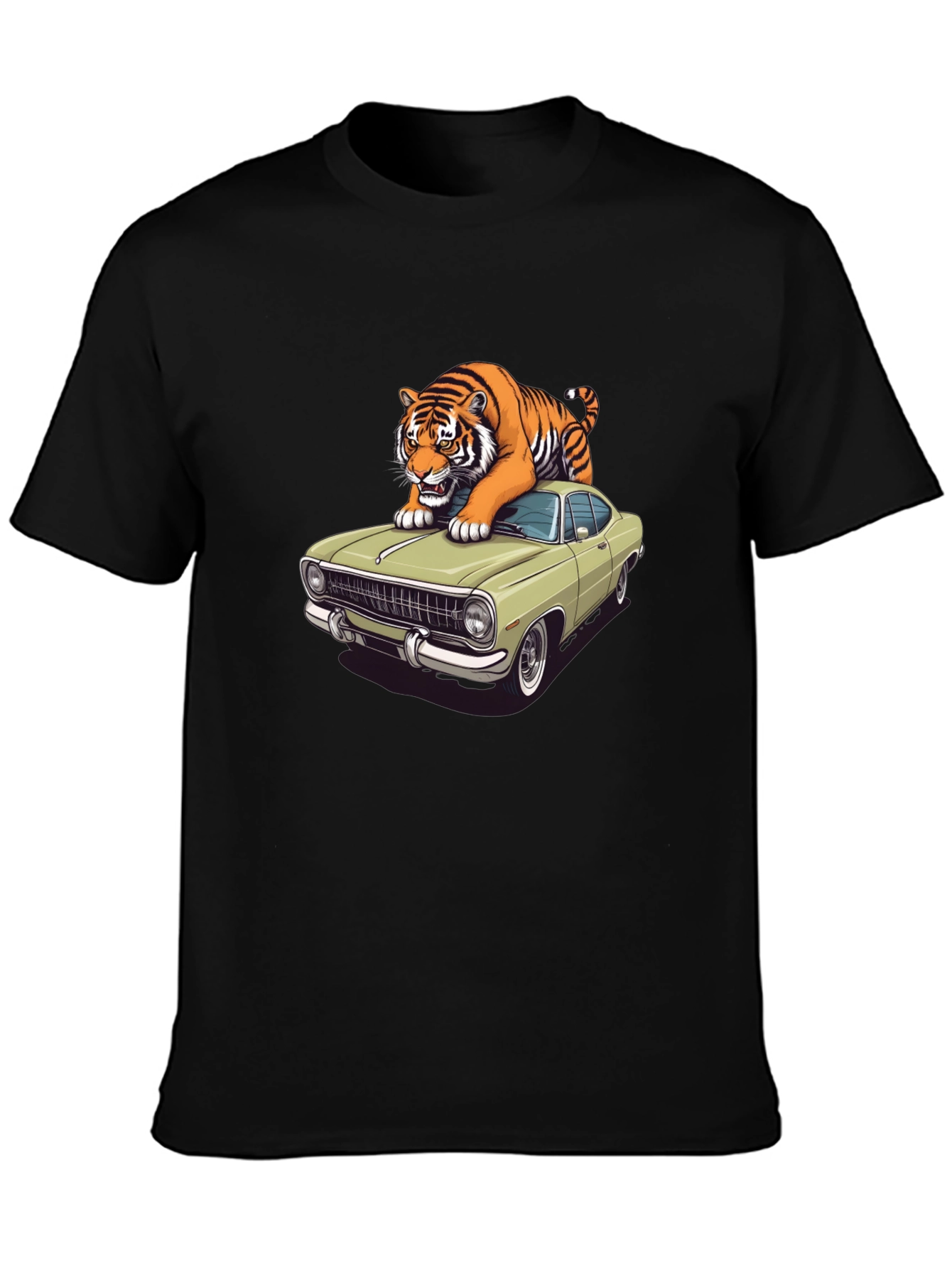 Black Tiger on Car Graphic T-Shirt - Cool Animal Tee view 3