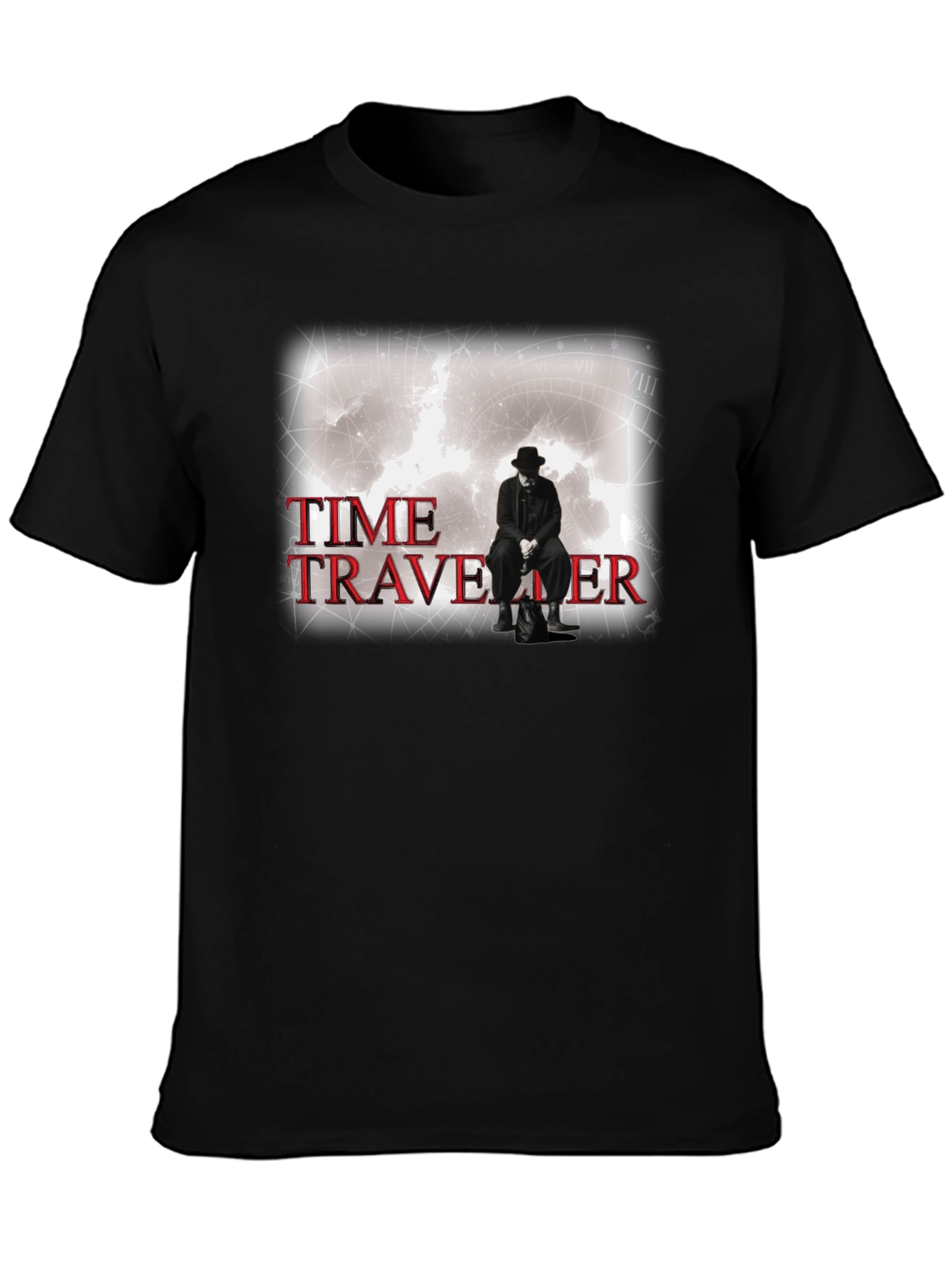 Black Time Traveler Graphic Tee - Black Cotton T-Shirt view 3