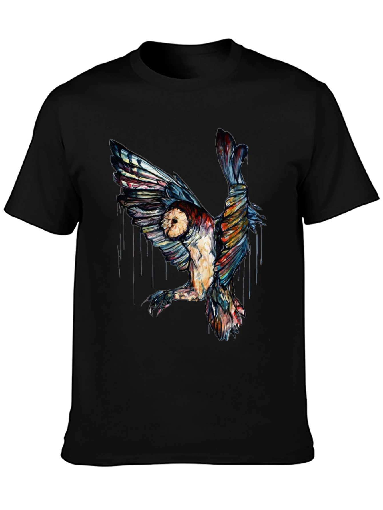Black Owl Graphic Print Black T-Shirt view 3