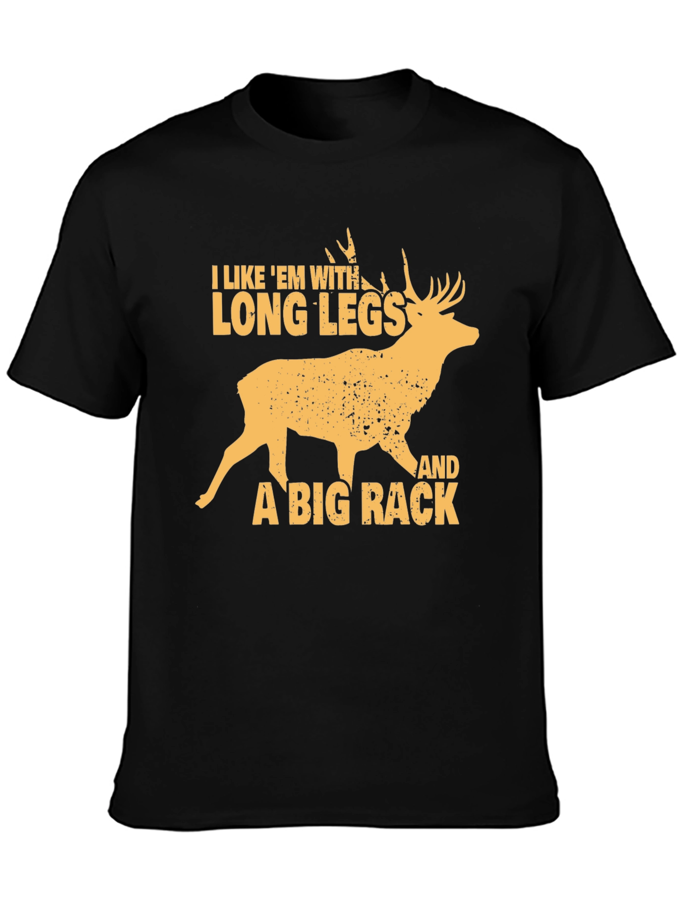 Black Funny Deer Hunter T-Shirt - Long Legs & Big Rack view 3