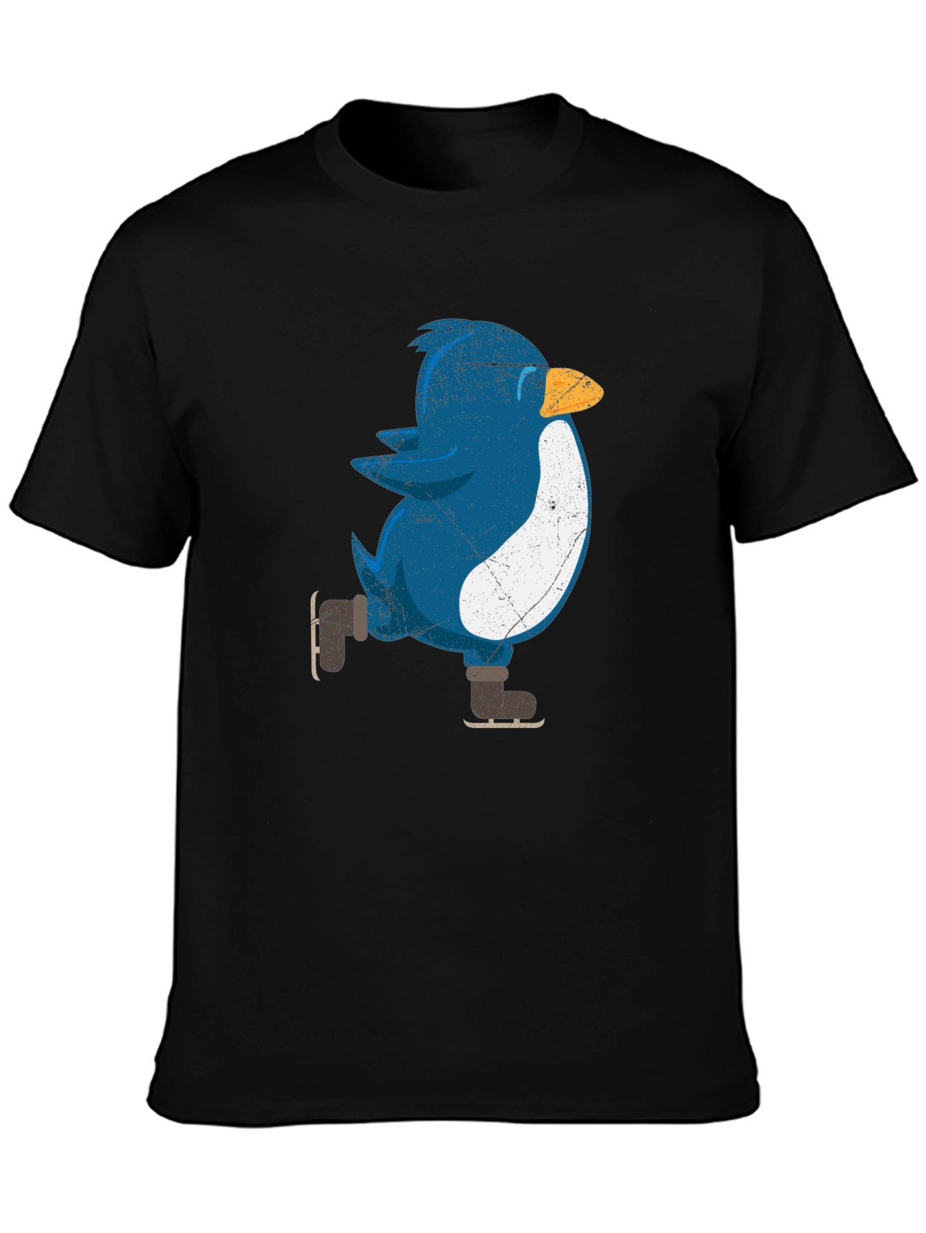 Black Skating Penguin Graphic Tee - Fun Novelty Shirt view 3