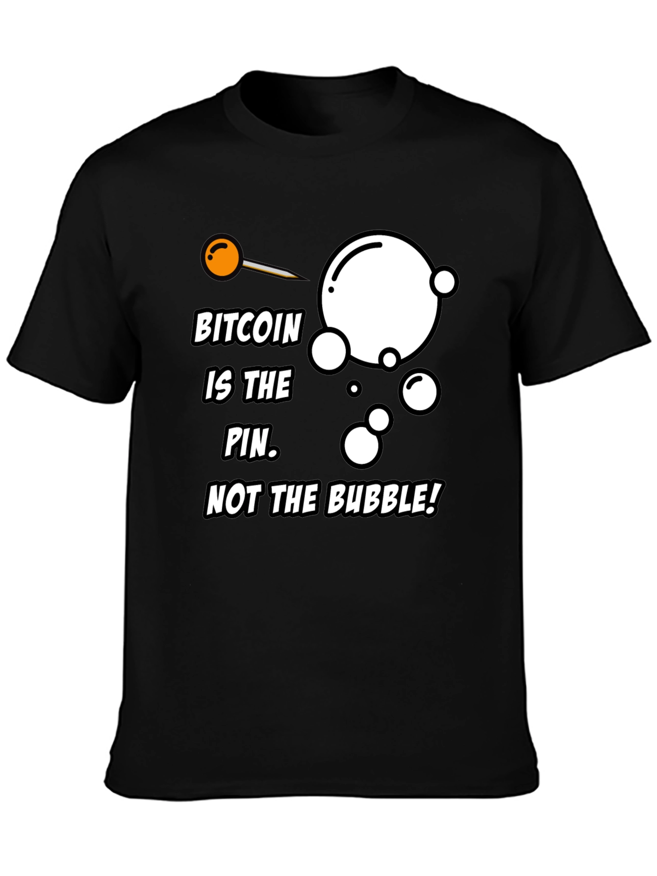 Black Bitcoin Pin Bubble Graphic T-Shirt view 3