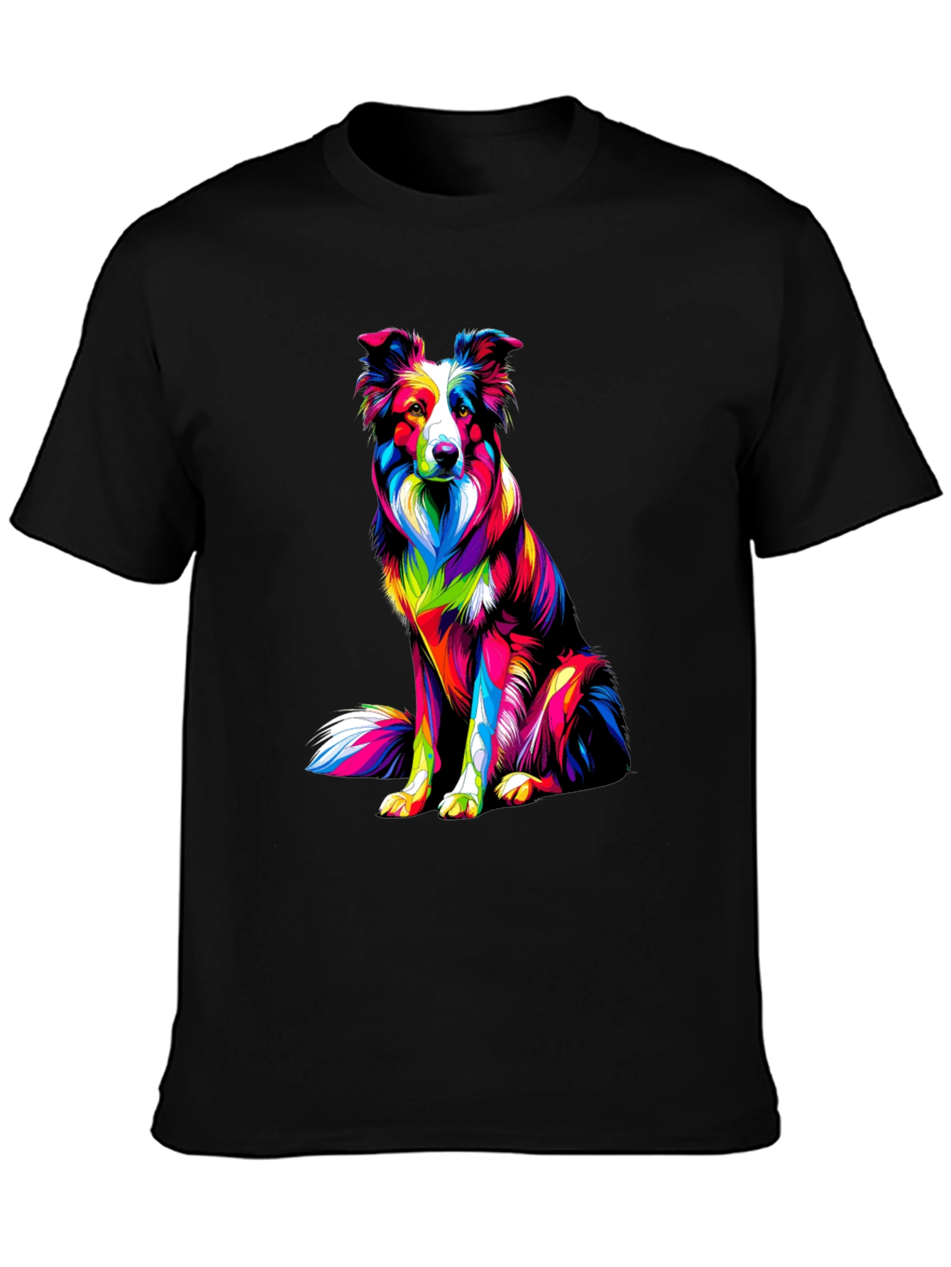 Black Colorful Dog Graphic Tee - Border Collie T-Shirt view 3