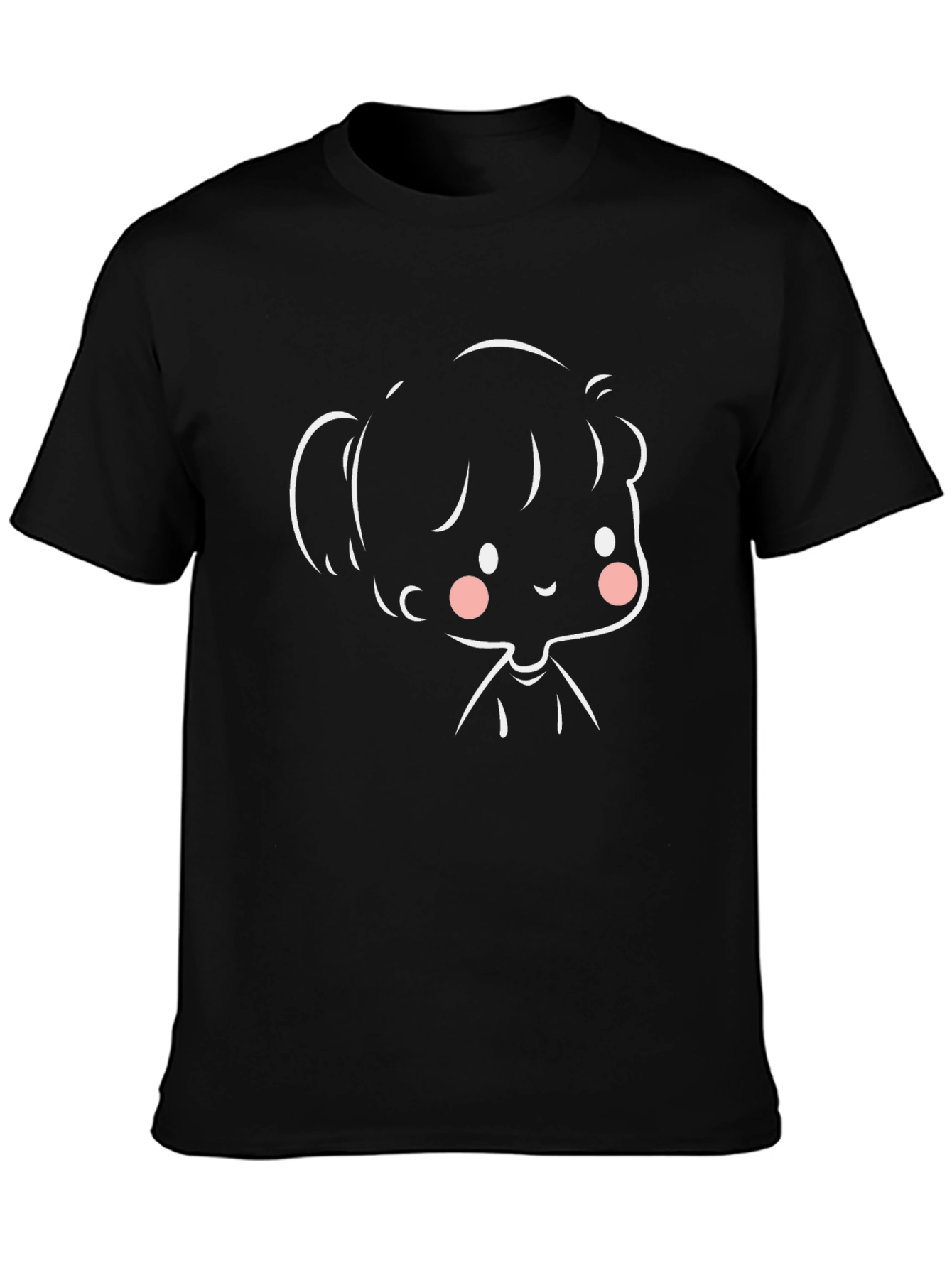 Black Cute Cartoon Girl Black T-Shirt view 3