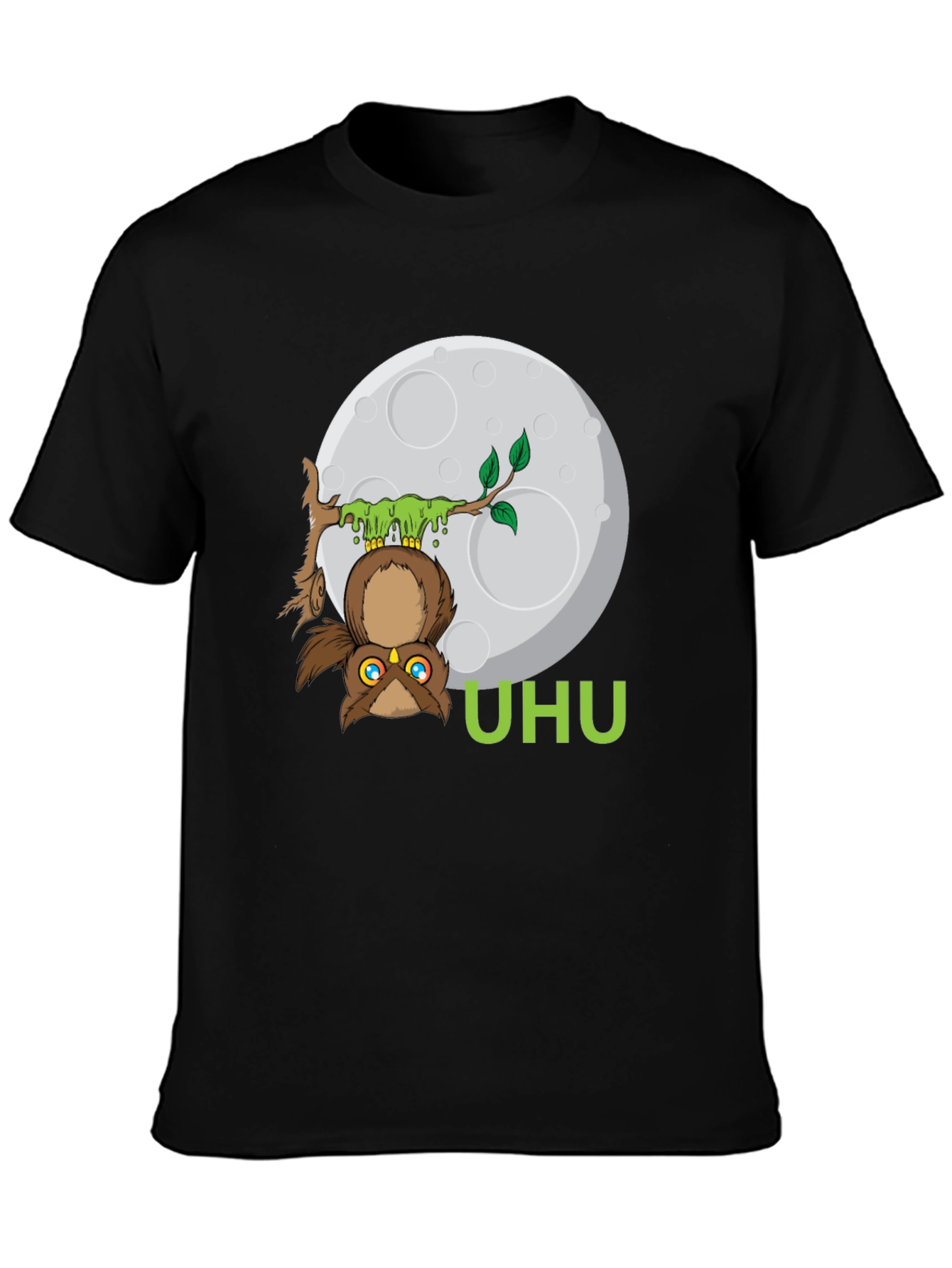 Black UHU Owl T-Shirt - Moonlit Design view 3