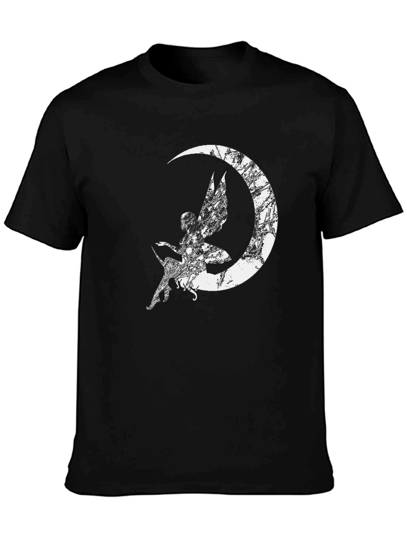 Black Fairy Moon Graphic T-Shirt - Black Cotton Tee view 3