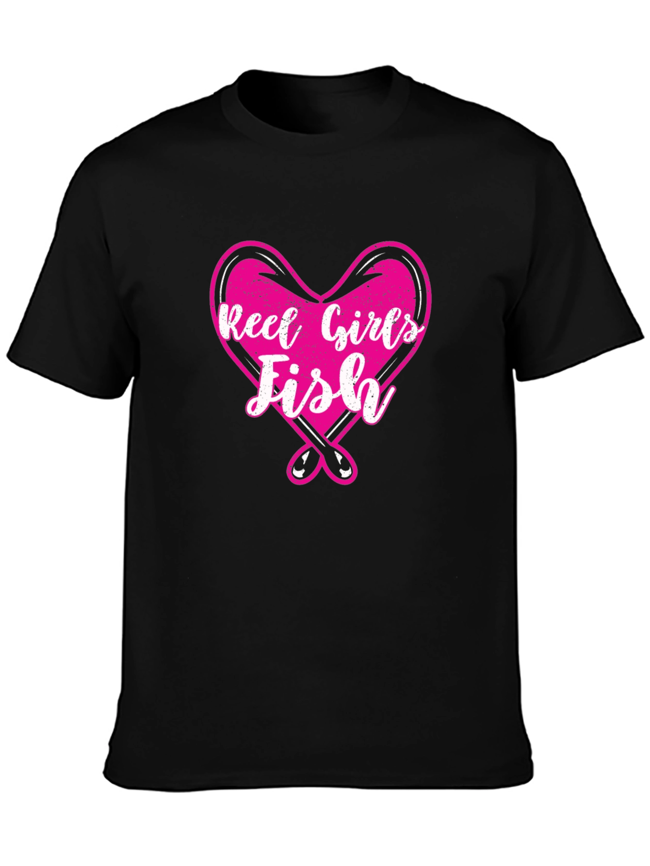 Black Reel Girls Fish Heart Graphic T-Shirt view 3