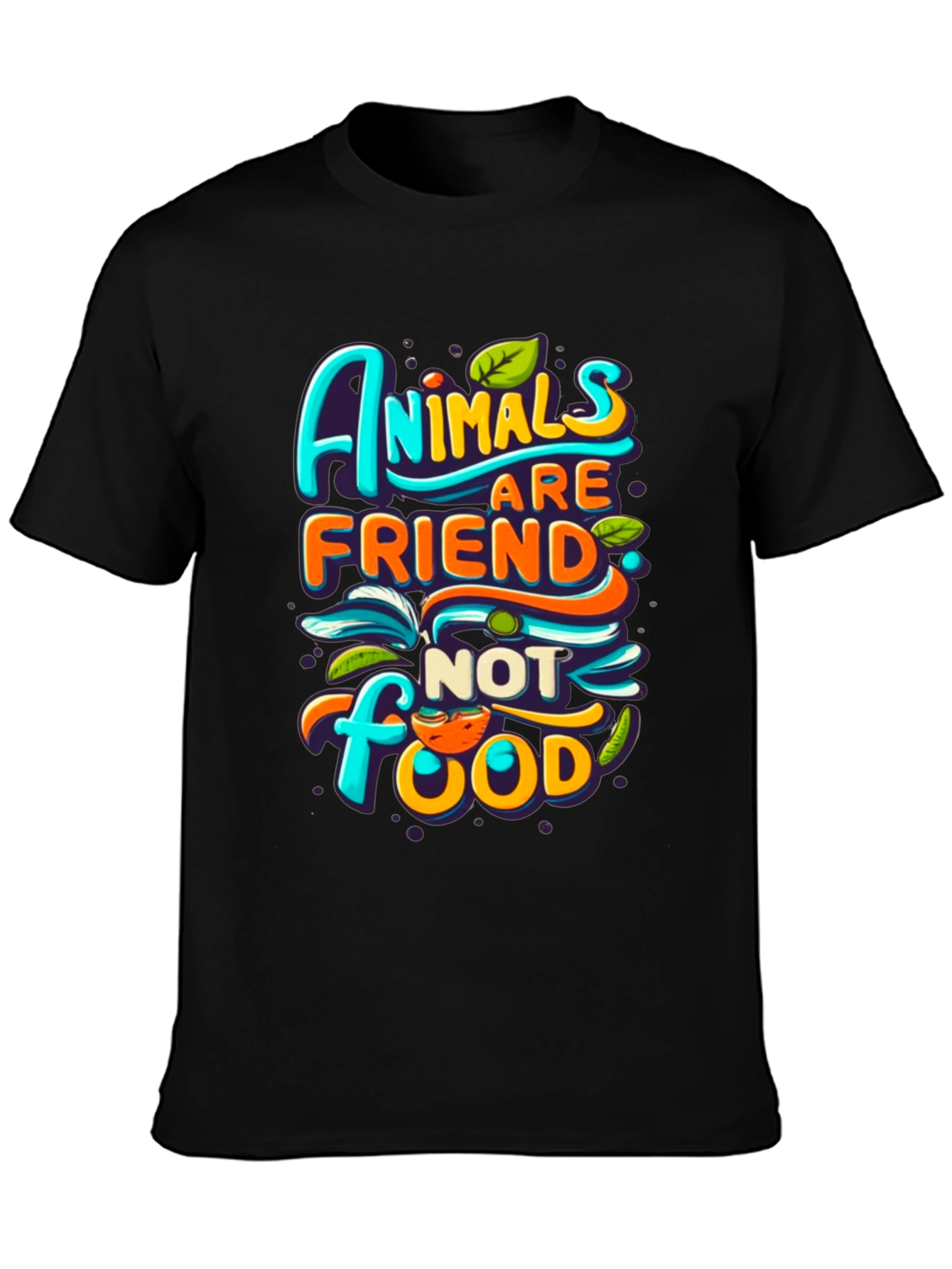 Black Vegan T-Shirt: Animals are Friends, Not Food! view 3