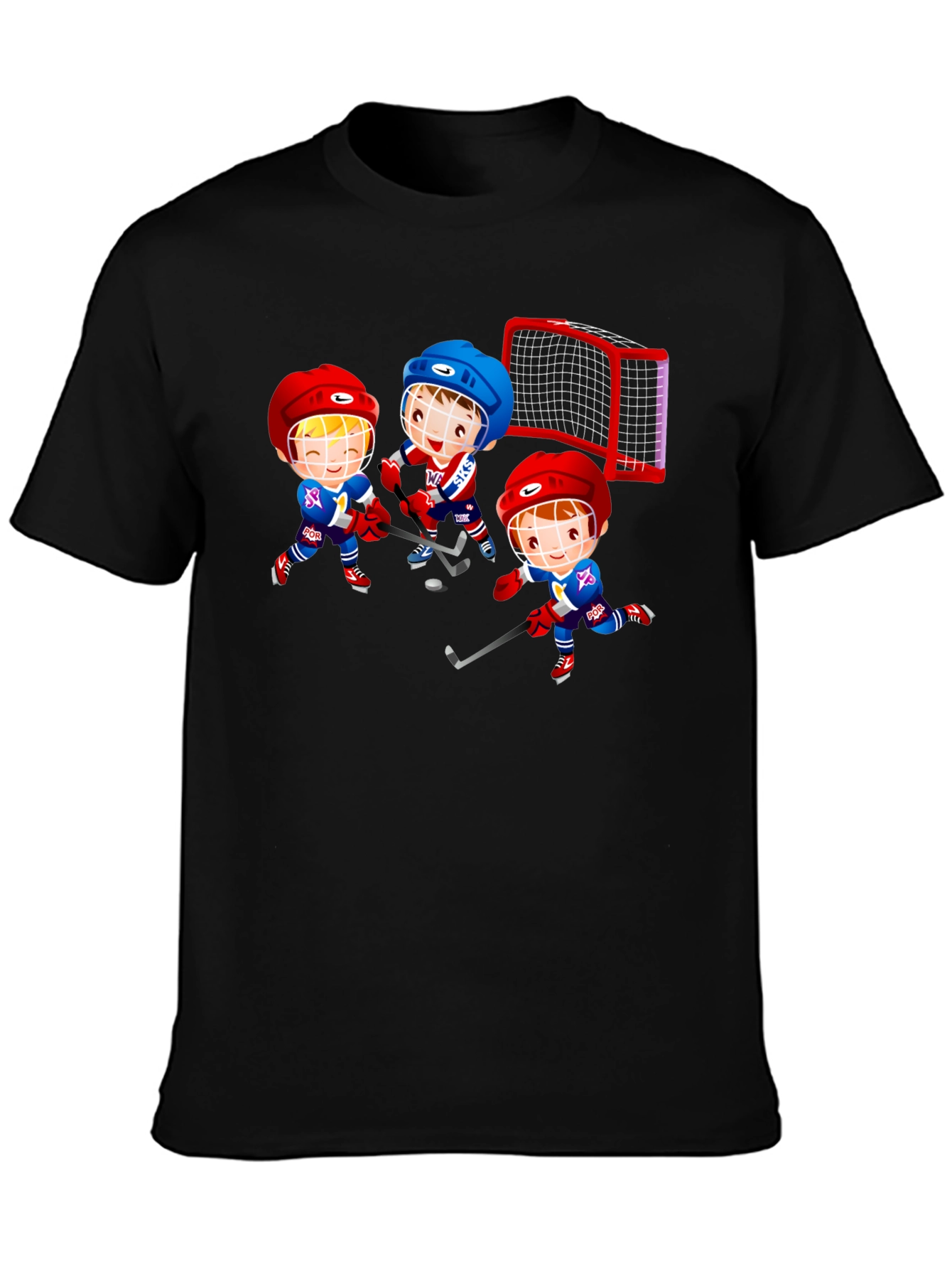 Black Hockey Cartoon Graphic T-Shirt - Fun Sports Tee view 3