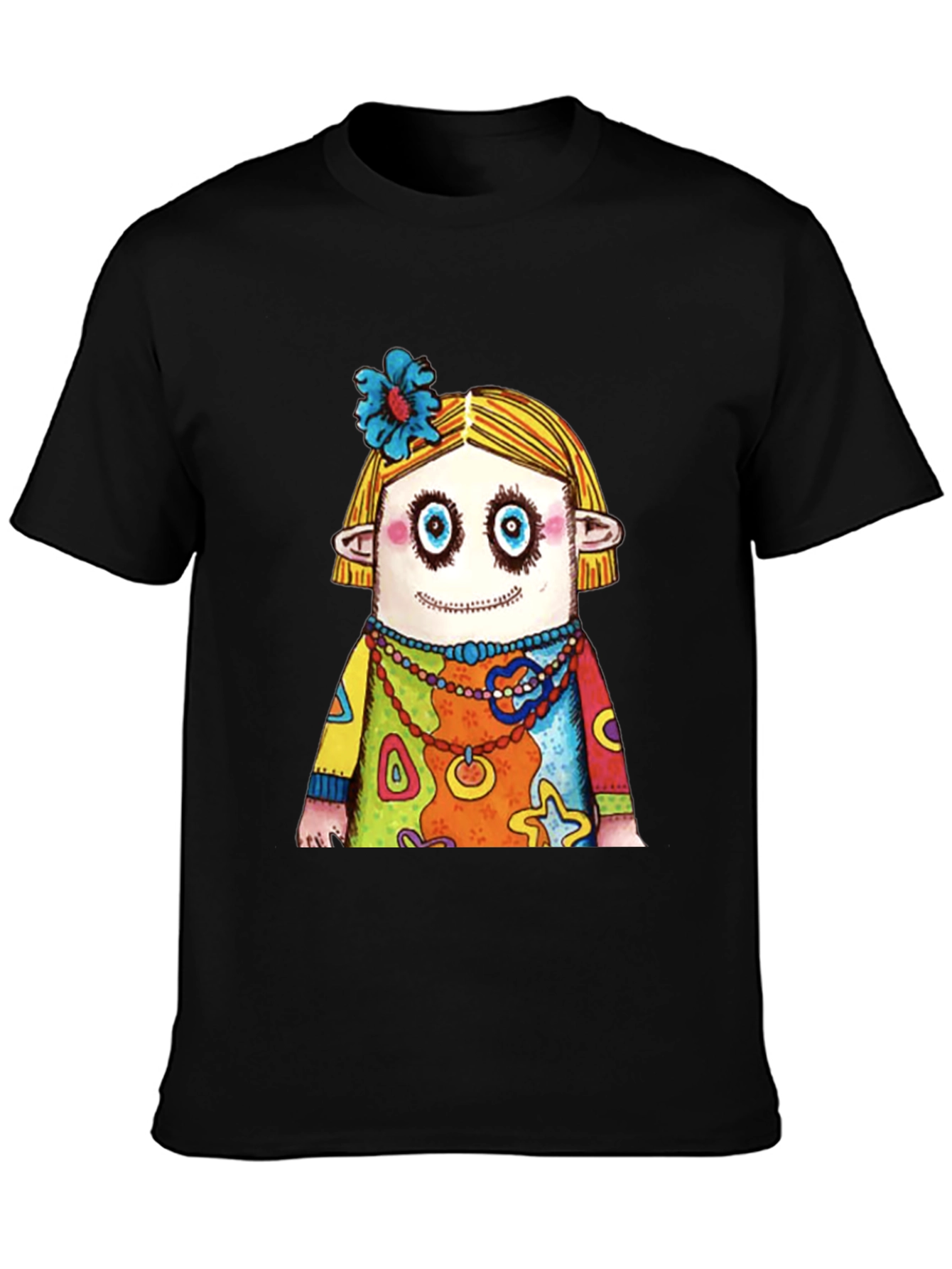 Black Quirky Cartoon Character Graphic Black T-Shirt view 3