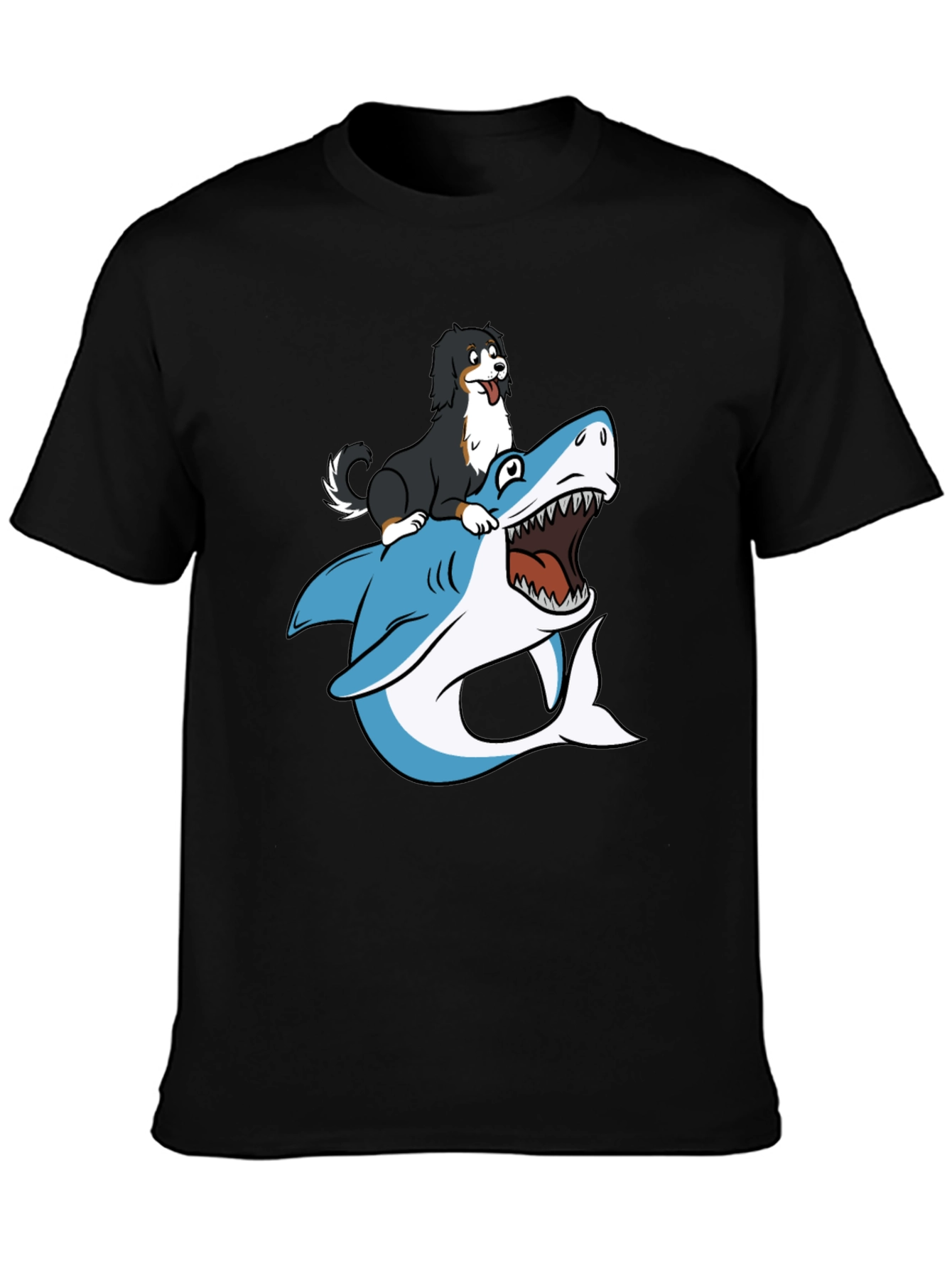 Black Dog Riding Shark T-Shirt - Black view 3