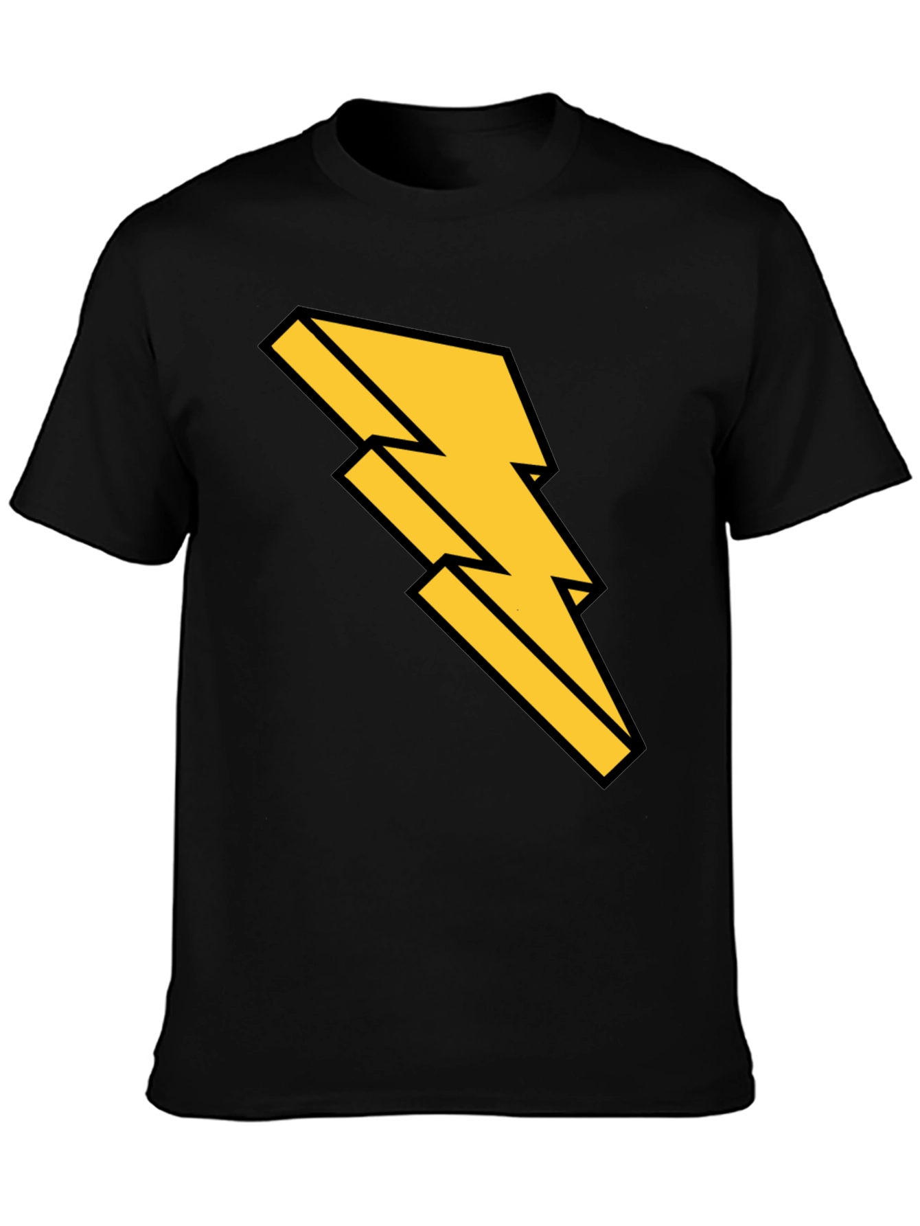 Black Black T-Shirt with Bold Lightning Bolt Design view 3