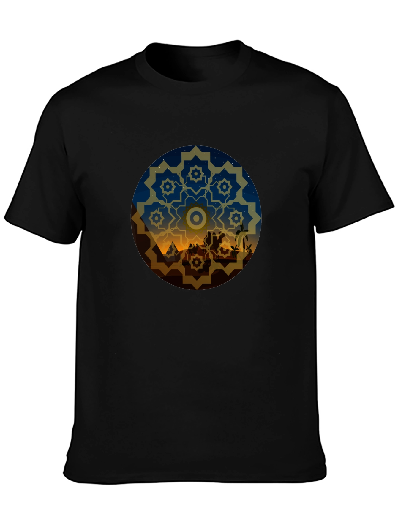 Black Desert Night Mandala Graphic Tee - Black view 3