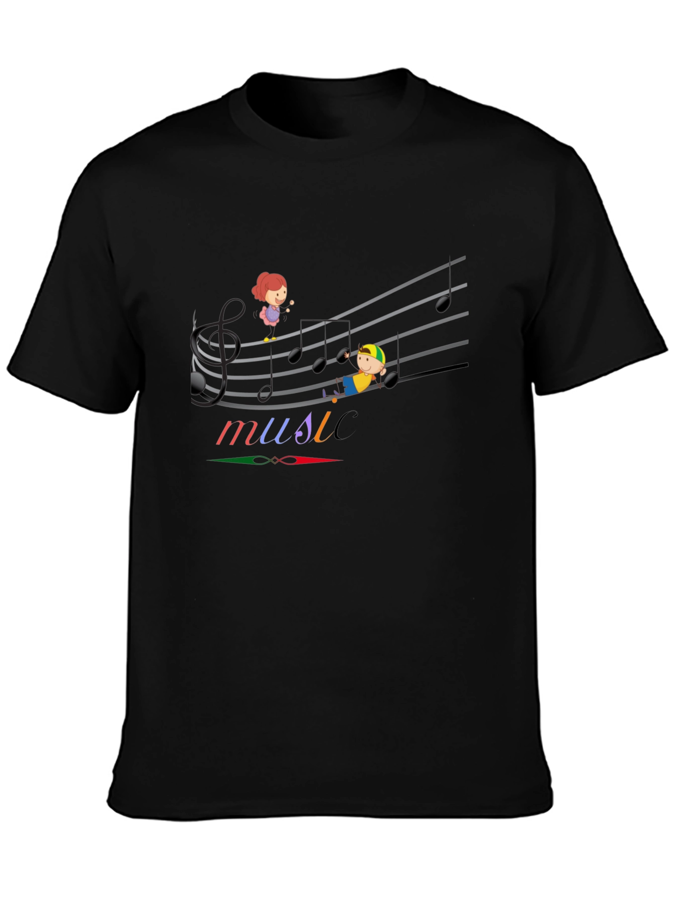 Black Music Note Kids Graphic Black T-Shirt view 3