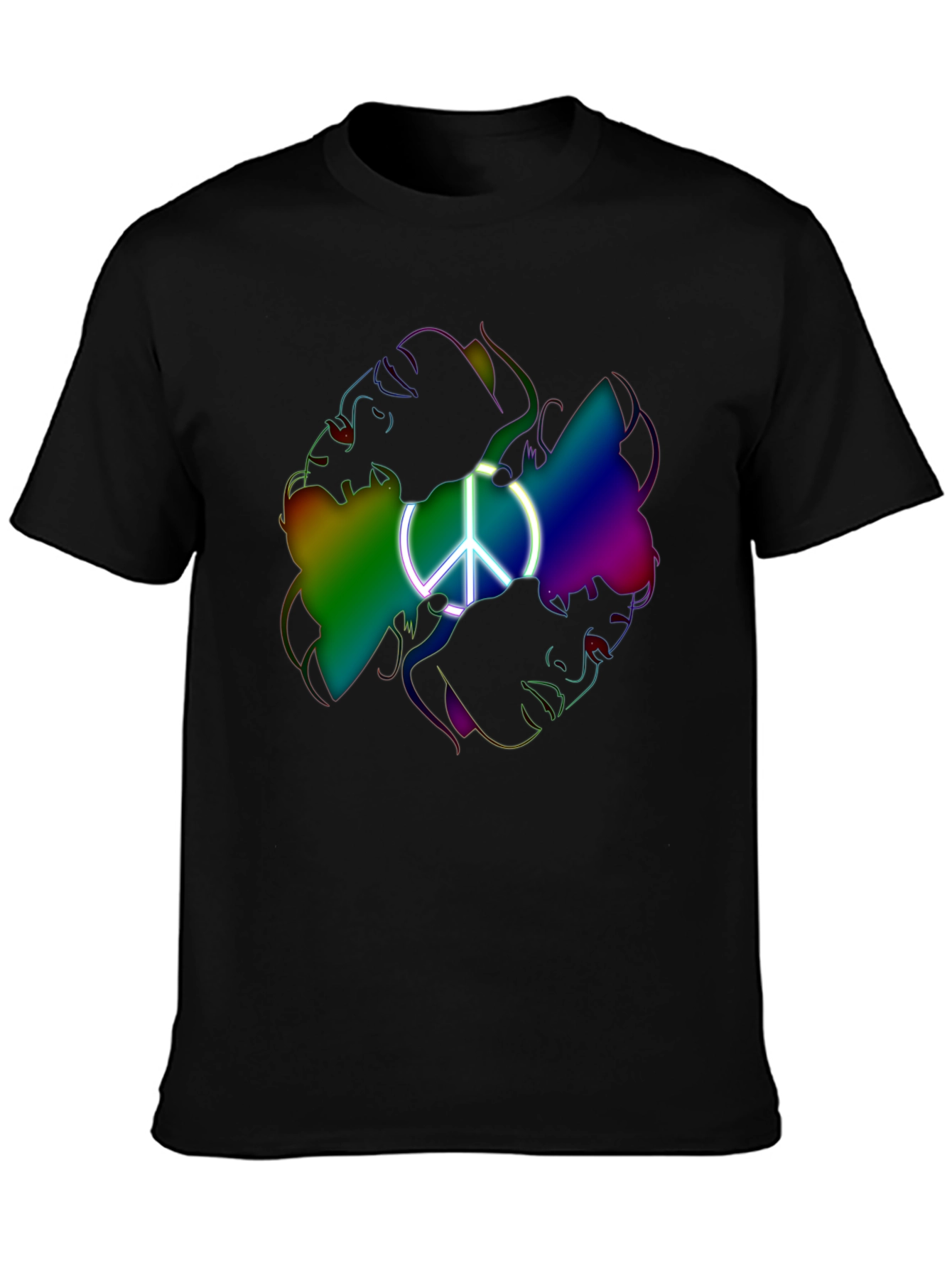 Black Peace Sign Rainbow Faces Graphic T-Shirt view 3