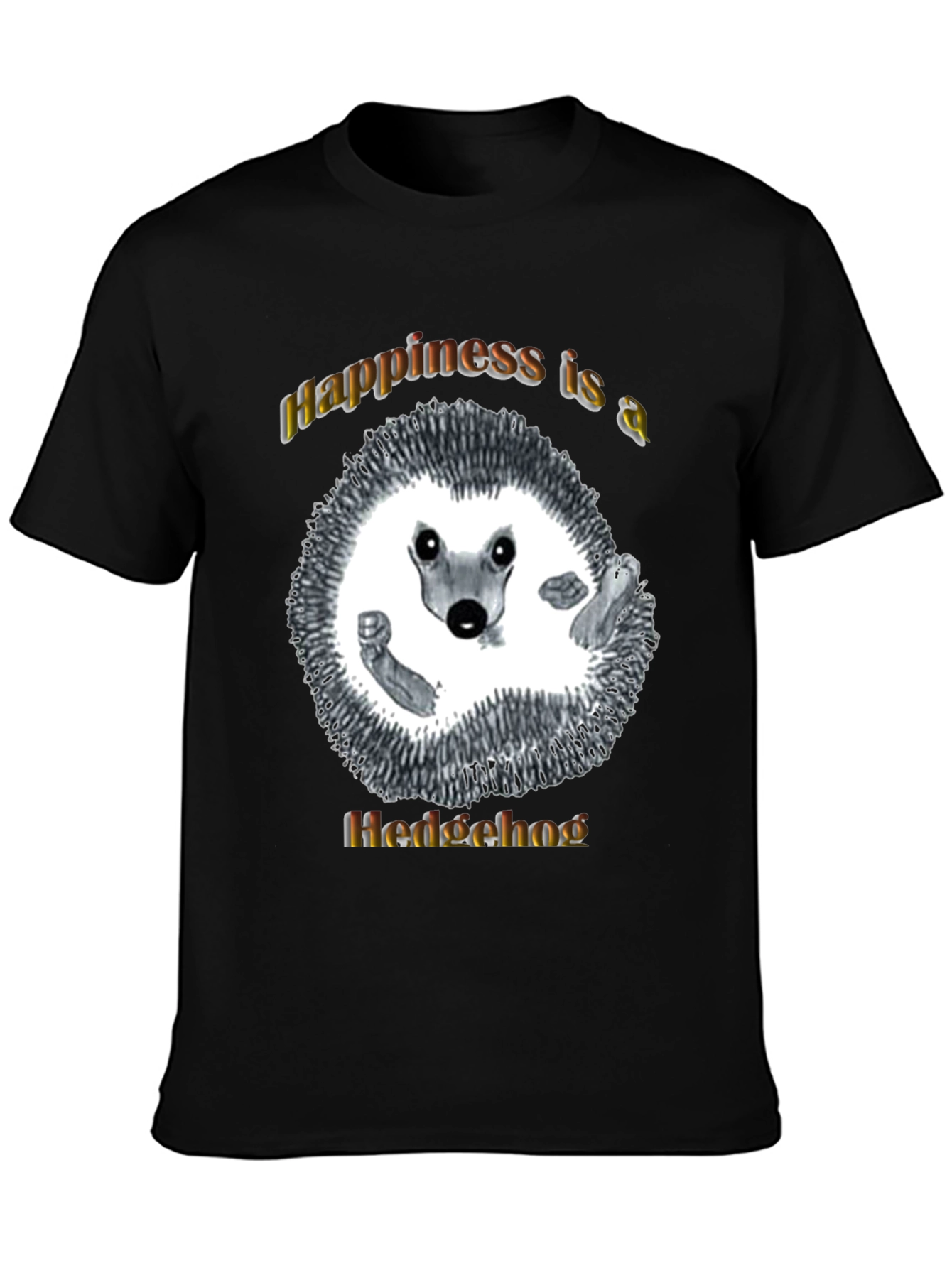 Black Happiness Hedgehog Graphic T-Shirt - Black view 3